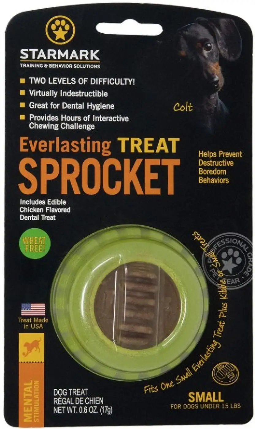 Starmark 713095 Everlasting Sprocket Dog Toy. Yellow - Small