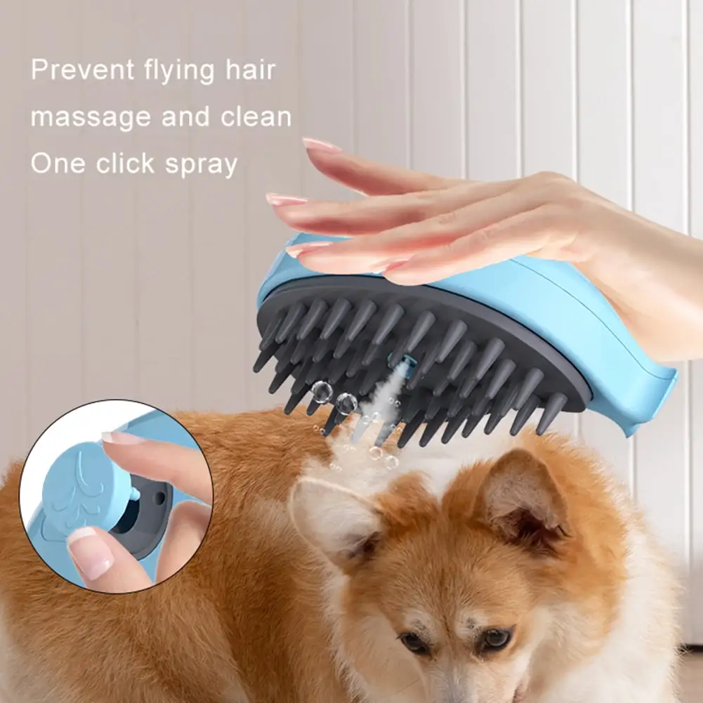 Steamy Cat Brush - 3 in 1 Cat Spray Brush. Pet Self Cleaning Steaming Brush. Cat Steamer Brush for Massage. Pet Hair Removal Comb for Cat and Dog (Blue)