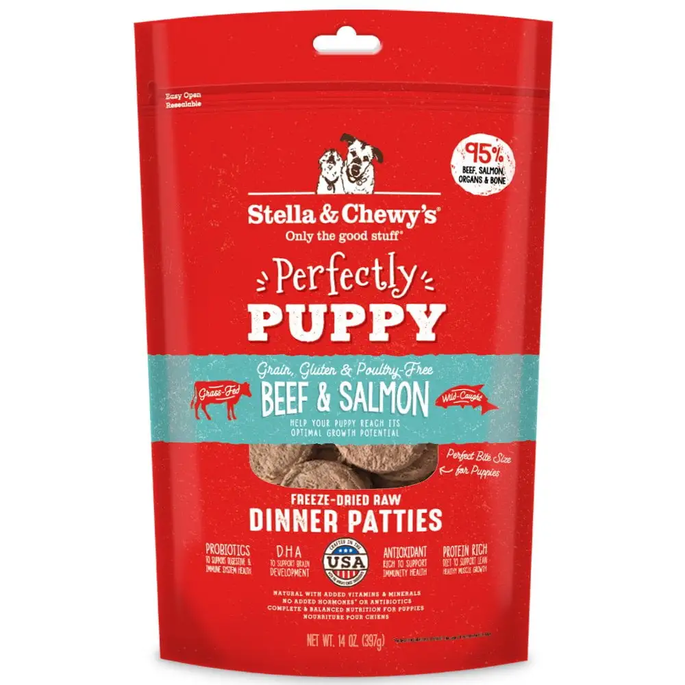 Stella & Chewy's Beef & Salmon Dinner Patties for Puppies Freeze-Dried Raw Dry Dog Food. 14 oz.