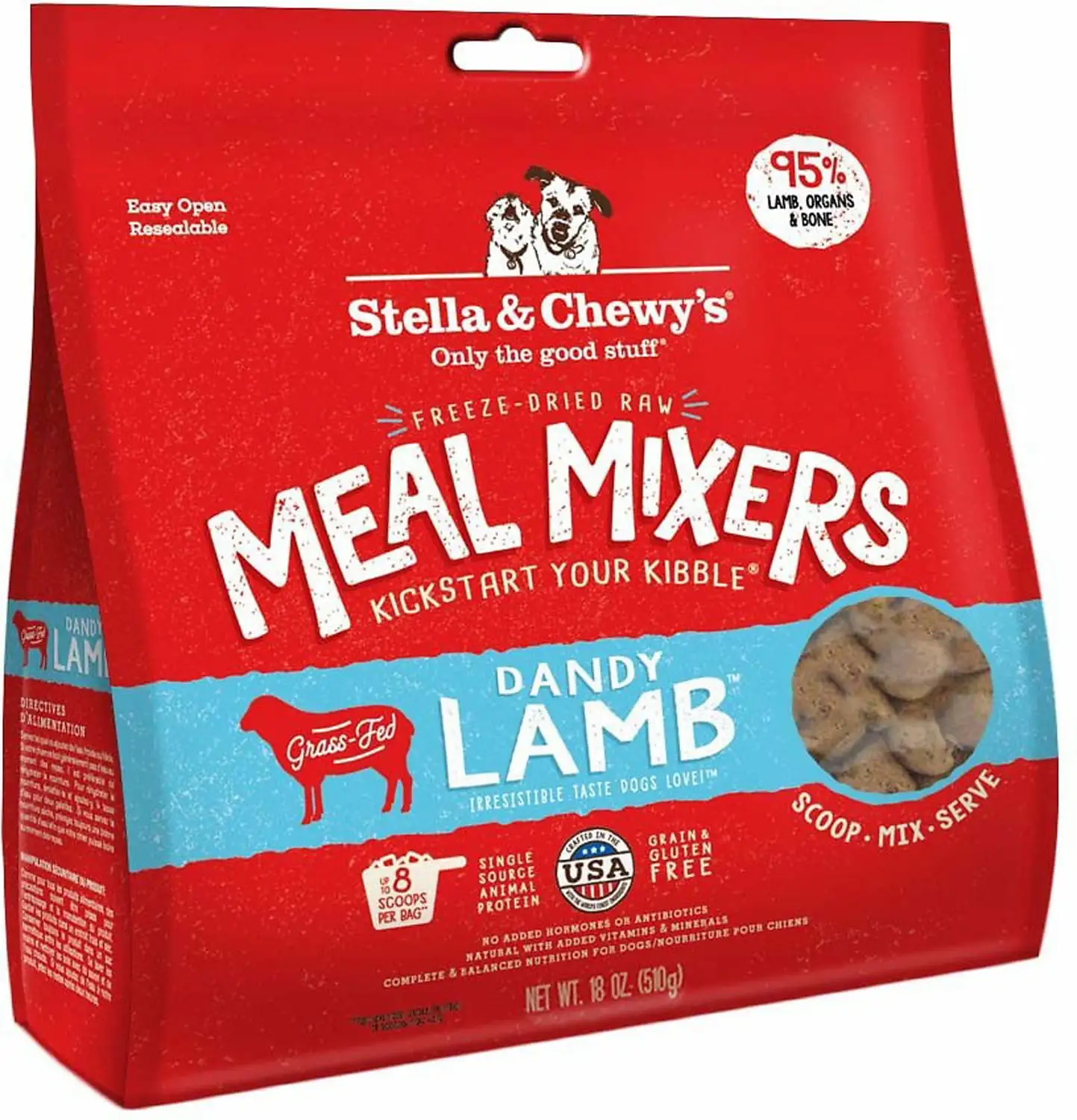 Stella & Chewy's Dandy Lamb Meal Mixers Freeze-Dried Dry Dog Food. 18 oz.