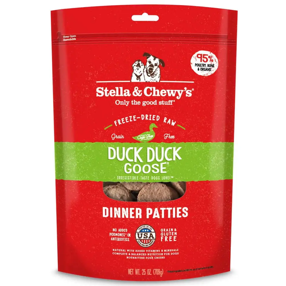 Stella & Chewy's Duck & Goose Dinner Patties Grain-Free Freeze-Dried Dry Dog Food. 25 oz