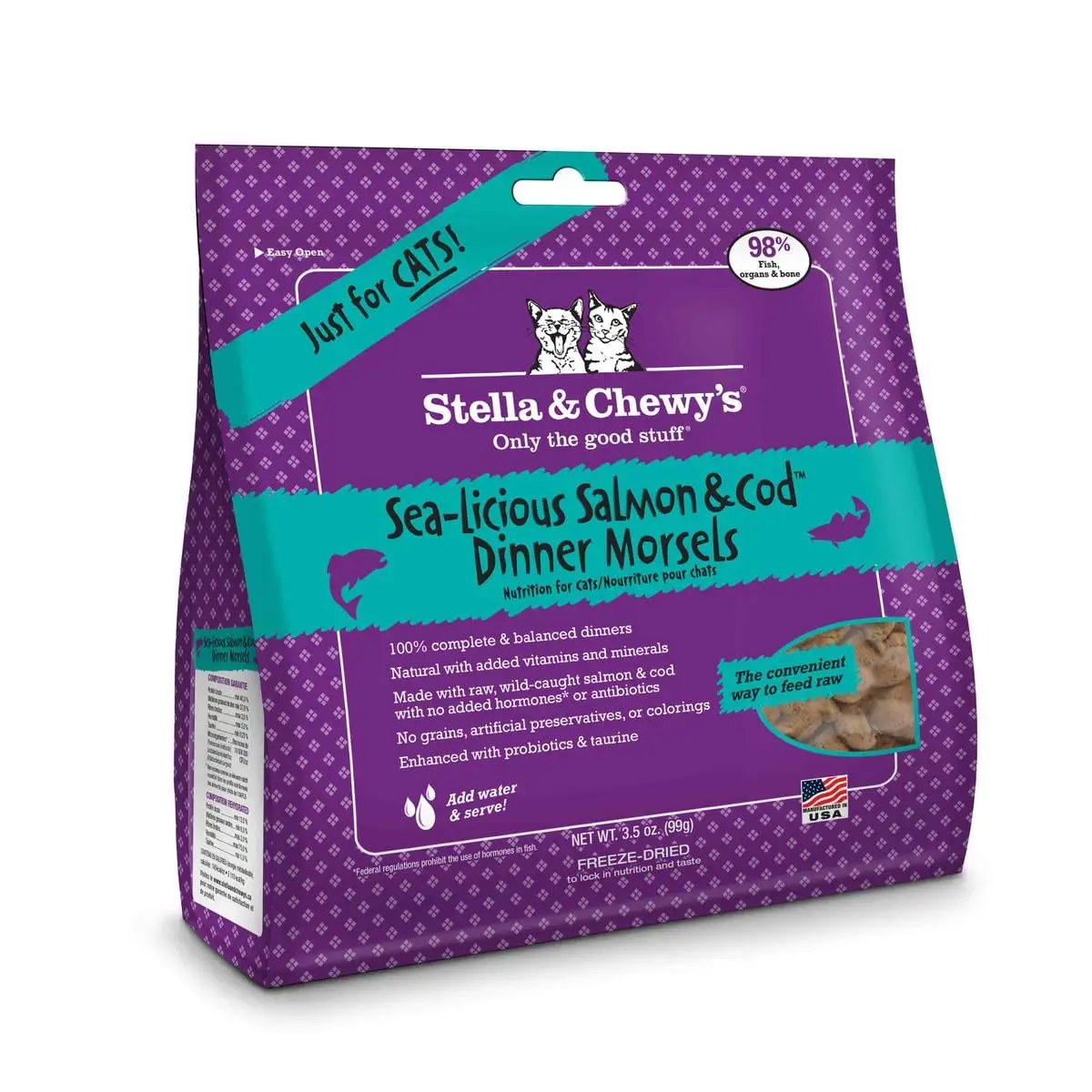 Stella & Chewy's Salmon & Cod Dinner Morsels Grain-Free Freeze-Dried Raw Dry Cat Food. 3.5 oz.