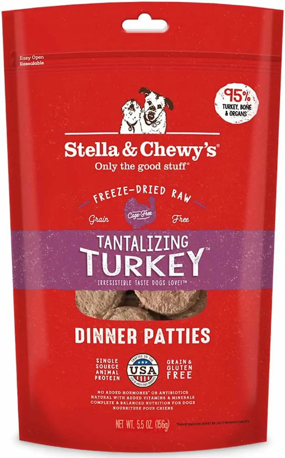 Stella & Chewy's Tantalizing Turkey Dinner Patties Freeze-Dried Raw Dry Dog Food. 5.5oz.