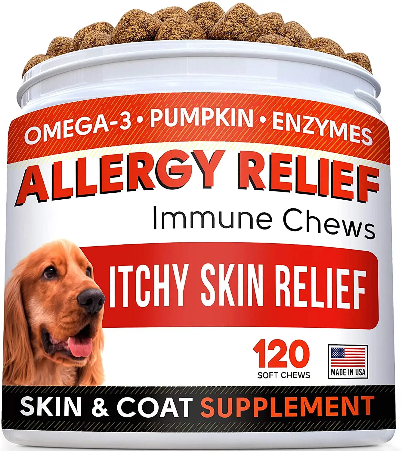 StrellaLab Allergy Relief Chews for Dogs with Omega 3 - Itchy Skin Relief. Vegetable Flavor