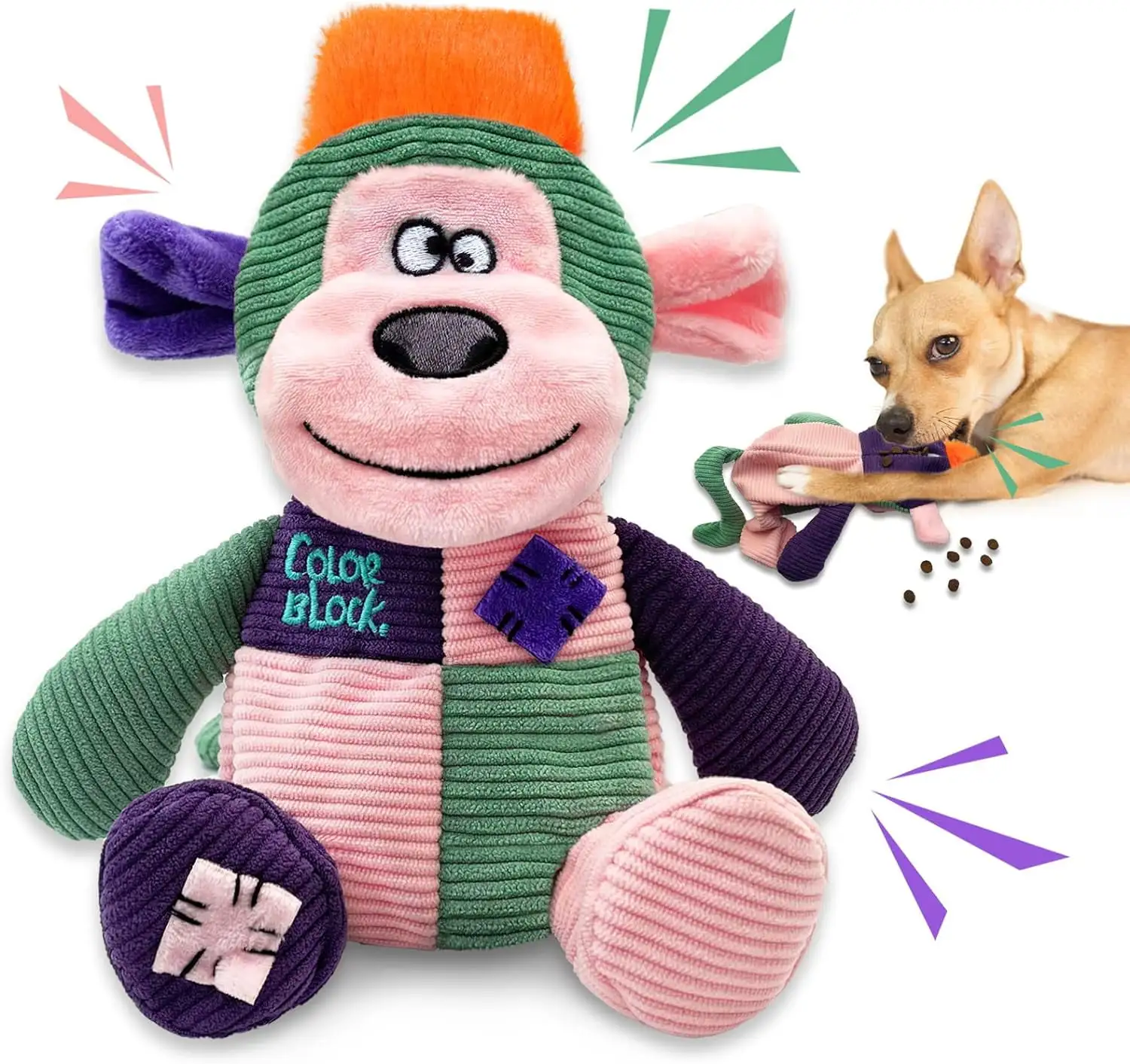 Stuffing Squeaky Dog Toys. Crinkle Dog Toy with Treat Dispensing. Interactive Dog Toys for Puppy and Small Dogs - Monkey