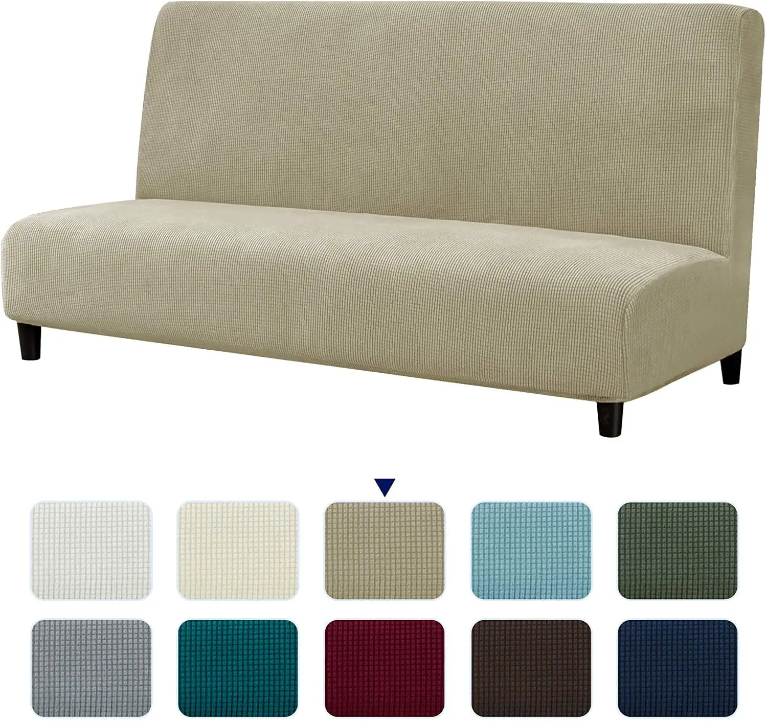 Subrtex Stretch 1-Piece Textured Grid Futon Slipcover. Sand