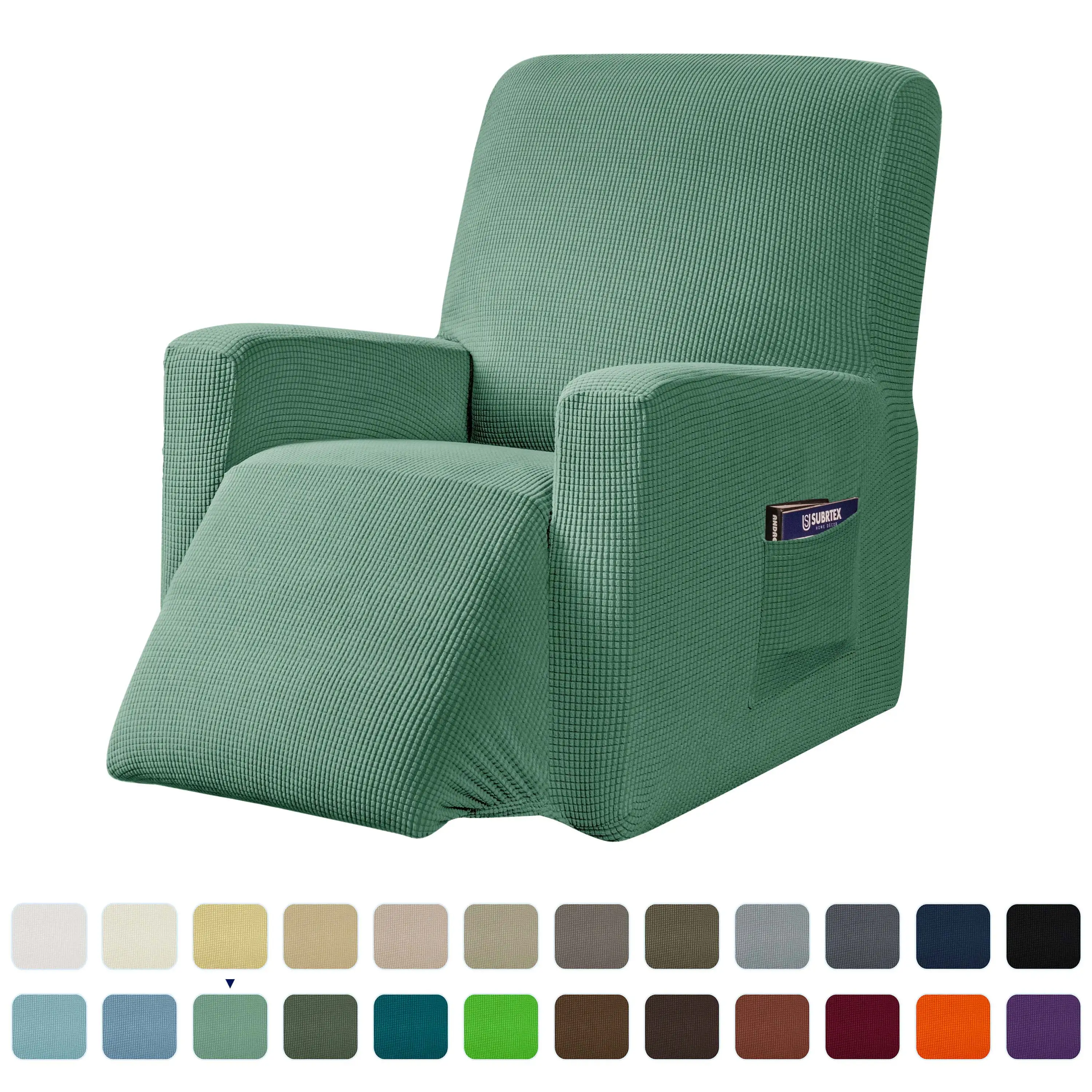 Subrtex Stretch 1-Piece Textured Grid Recliner Slipcover. Dark Cyan