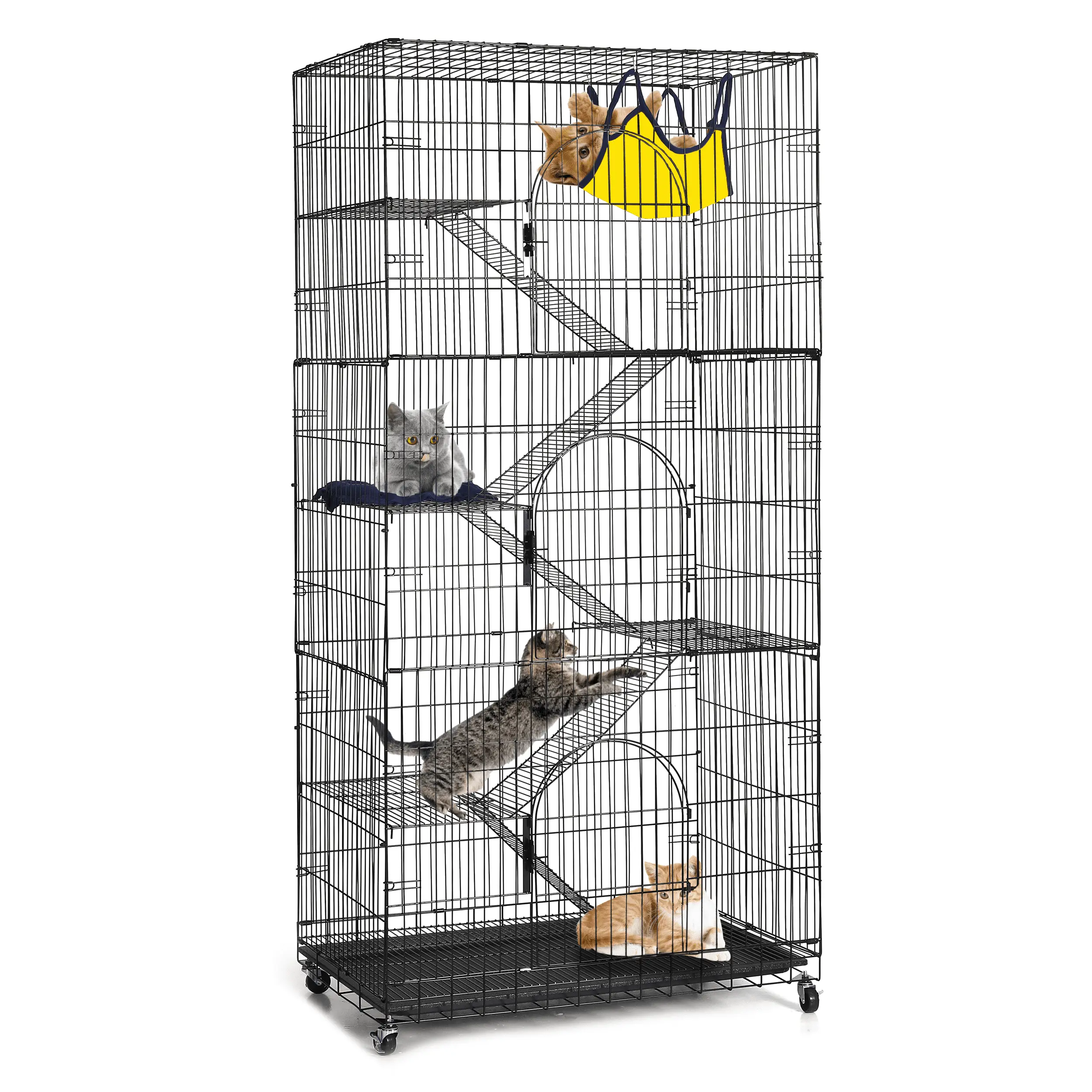 Suchown 6-Tier Cat Cage Large 77 Cat Kennels Indoor Metal Wire Cat Playpen with Large Hammock