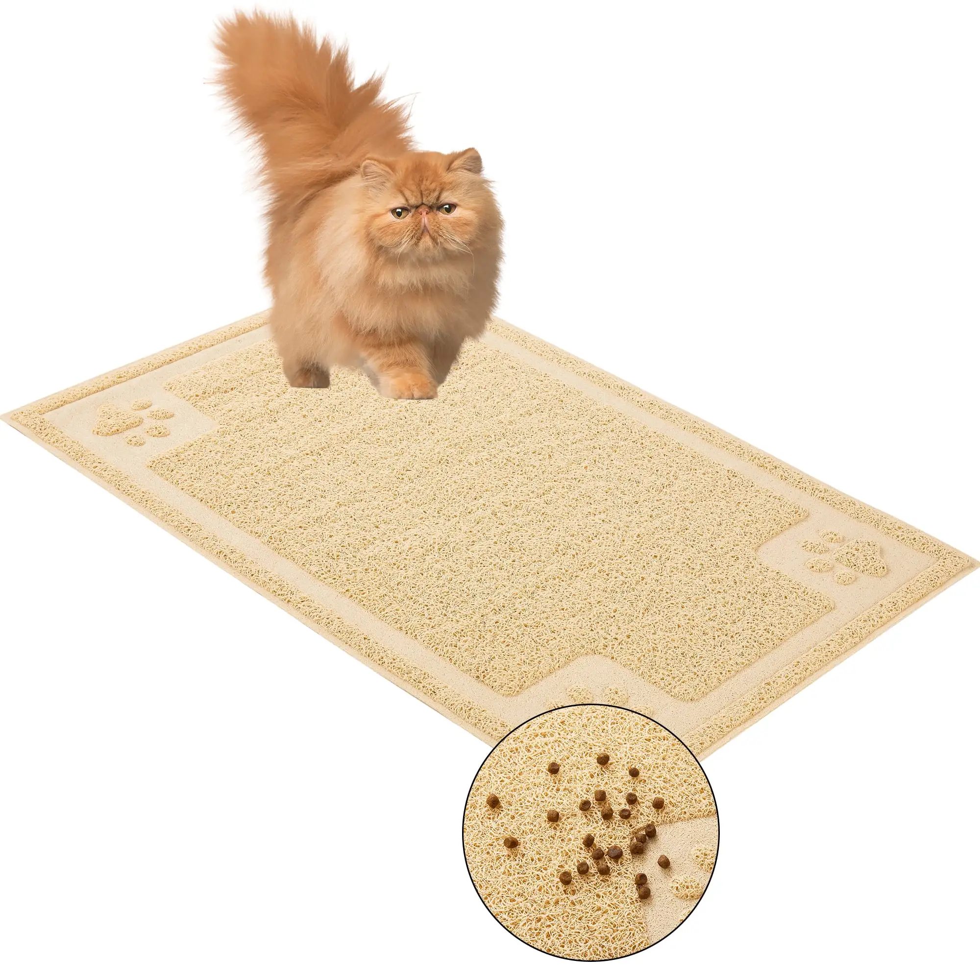 Suhaco Cat Litter Box Mat. Non-Slip Waterproof Kitty Litter Mats Easy to Clean. Reduce Litter Tracking. Soft Material for Paws (L)