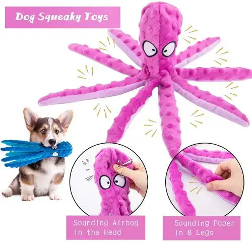 Sunjoy Tech Dog Toy - Squeaky Dog Plush Toys with Sounding Paper Pet Puppy Soft Treat Chew Toy Interactive for Small to Medium Breeds Dogs Cats Playing