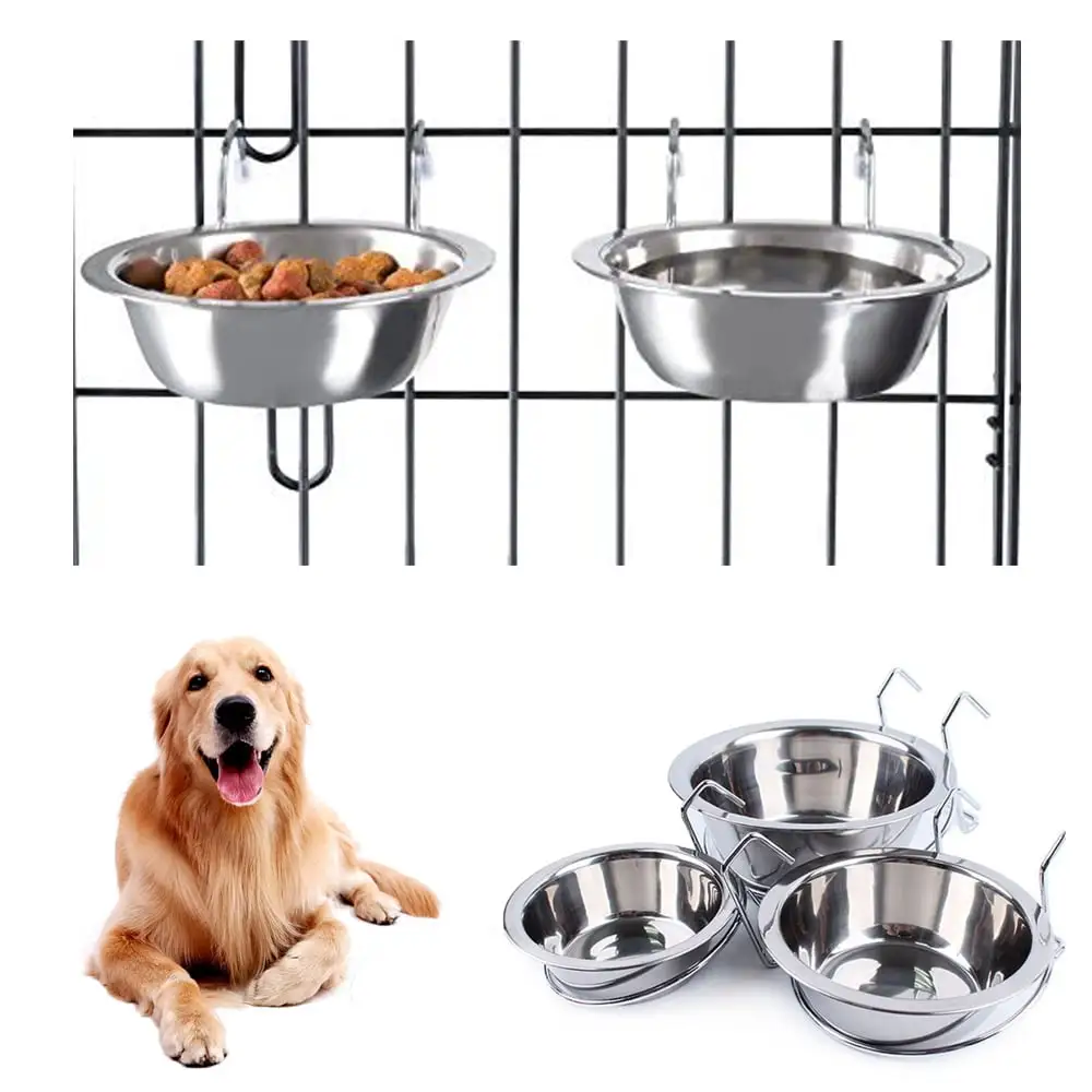 Sunjoy Tech Hanging Pet Bowl Dog Crate Bowl Dog Kennel Bowl Non Spill Stainless Steel Food Water Bowls Bunny Feeder with Hook for Dogs Cats in Crate Cage Kennel