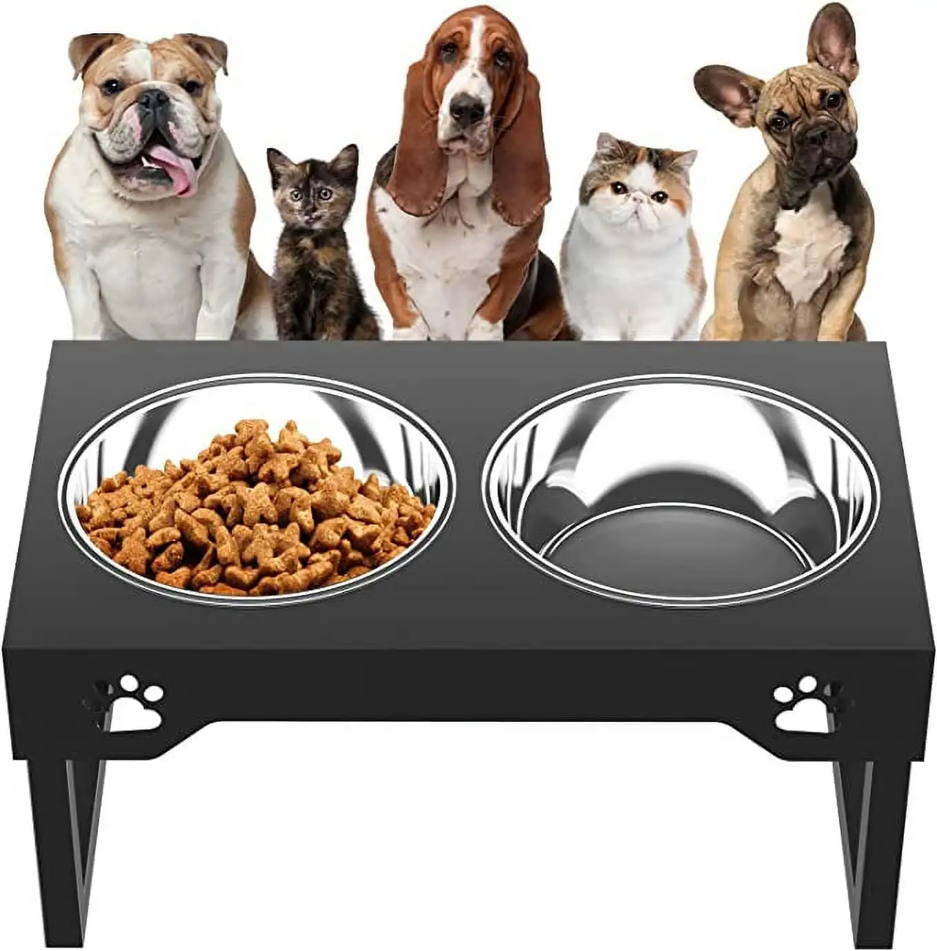 Sunmeyke Stainless Steel Elevated Dog Bowls Stand(up to 20.3''). Adjustable Raised Dog Bowl for Medium. Large Sized Dogs. with 1 4L Perfect Dog Food Bowls. 5 Neater Heights