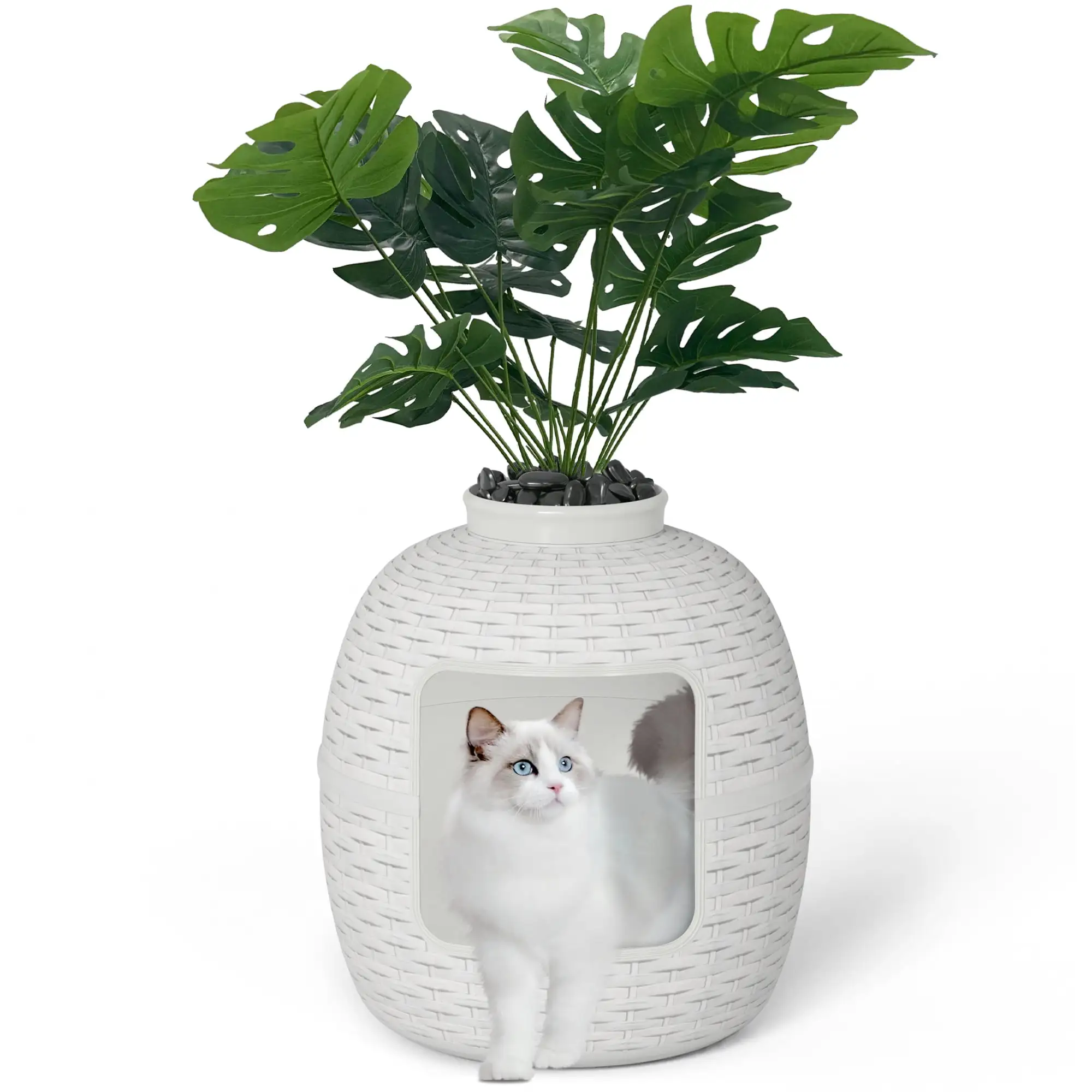 Superjoe Plastic Hidden Cat Litter Box with Decorative Planter.Gray