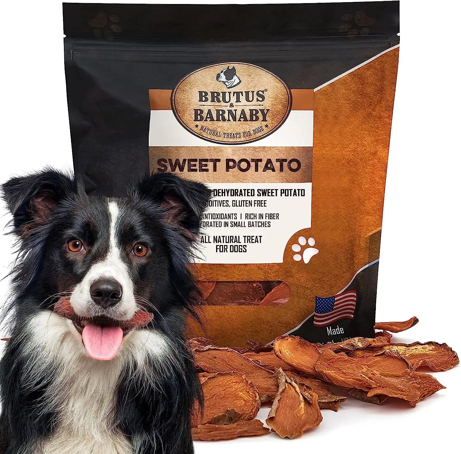 Sweet Potato Dog Treats- Dehydrated North American All Natural Thick Cut Sweet Potato Slices. Grain Free. No Preservatives Added. Best High Anti-Oxidant Healthy Dog Chew by Brutus & Barnaby (8 oz)