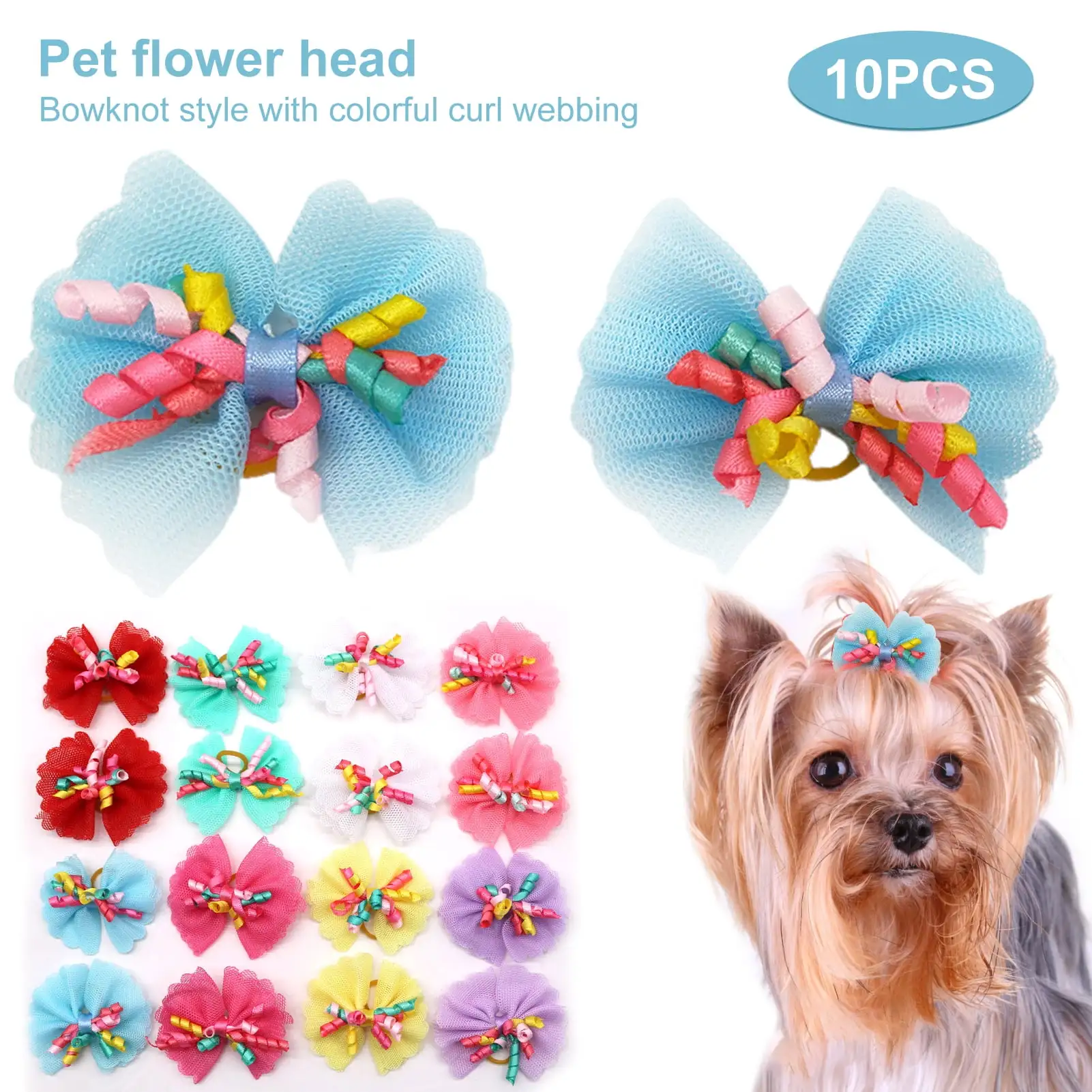 TELOLY MyBeauty 10Pcs Dogs Hair Tie Beautiful Decorative Mild to Skin Pet Dogs Lace Hair Bow Pet Accessories