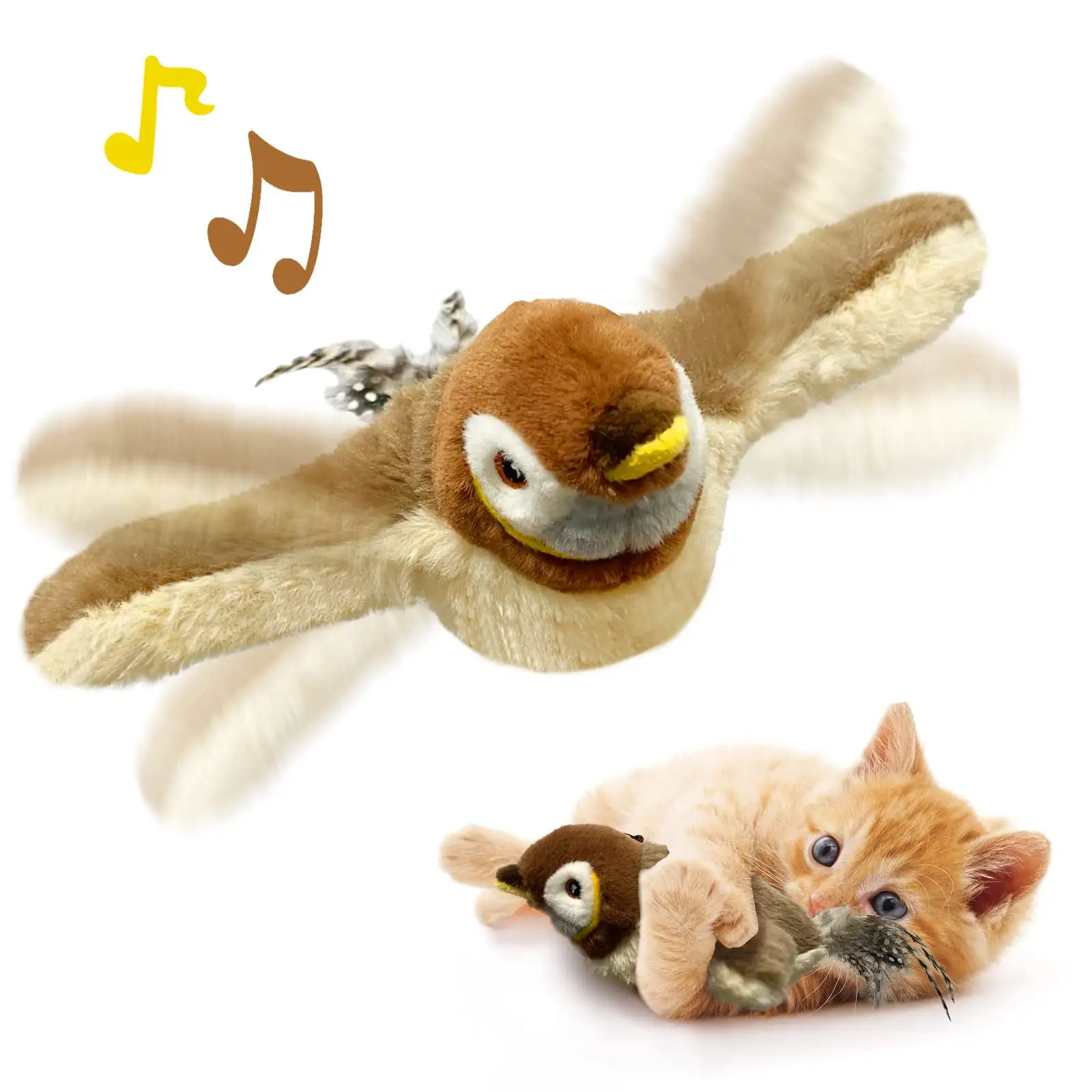 TETOU Cat Toys Flapping Bird Rechargeable Touch Activated Toy Interactive Kitten Exercise Toy Cat Kicker Catnip Toys (No Flying)