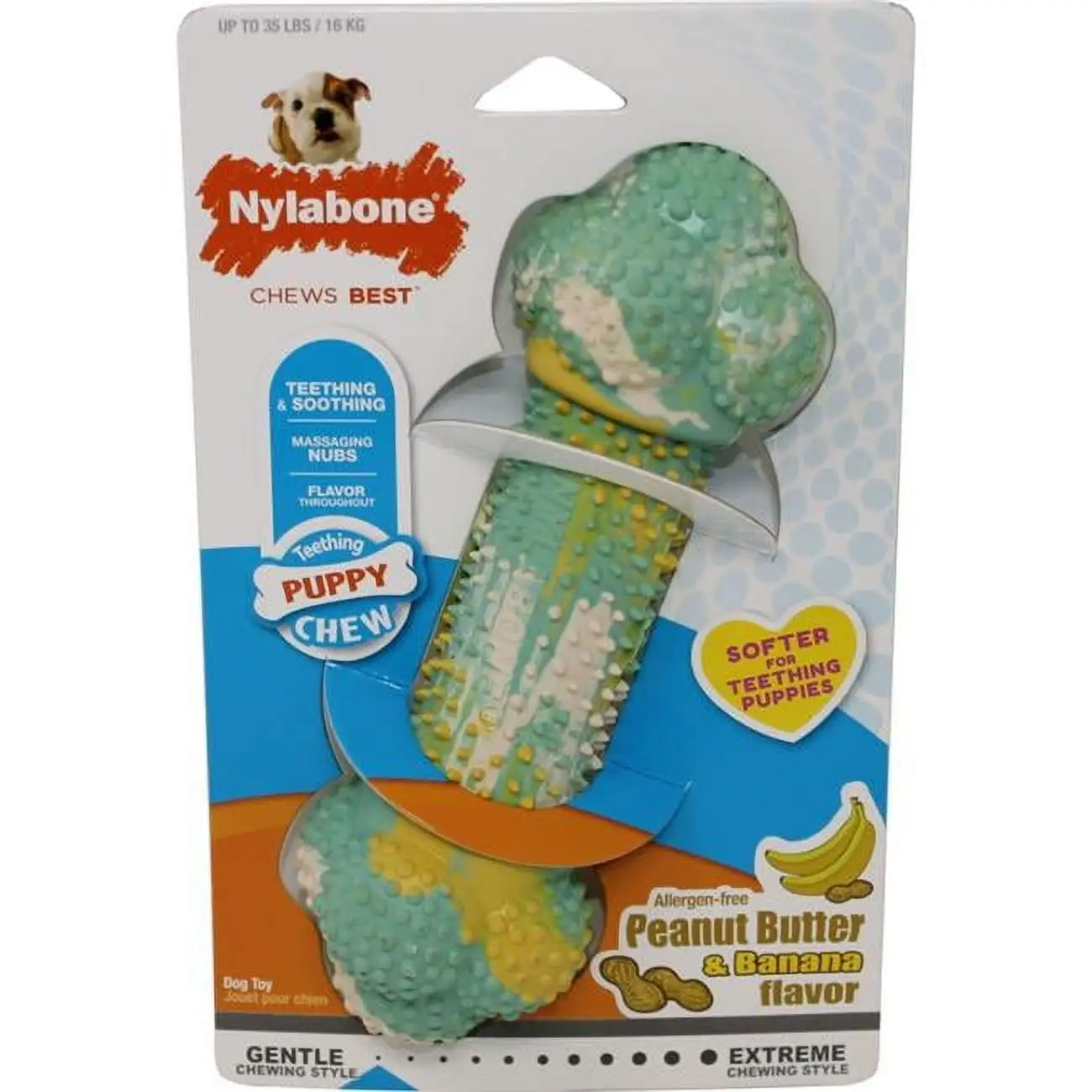 TFH Publications & Nylabone Puppy Chew Rubber Double Action Chew Peanut Butter & Banana - Wolf