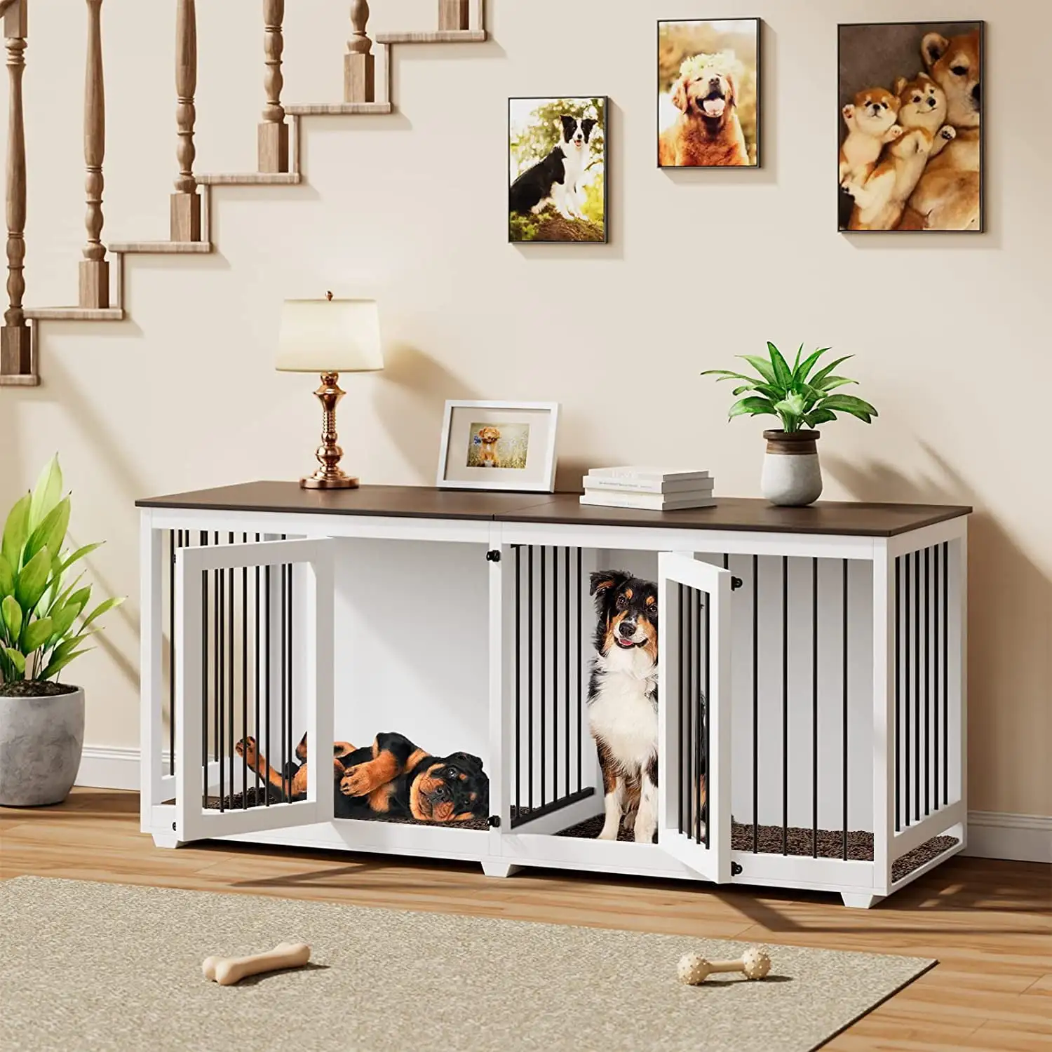 TLAEK 71 Large Dog Crate Furniture. Wooden Dog Crate Kennel with Divider (Without Tray)