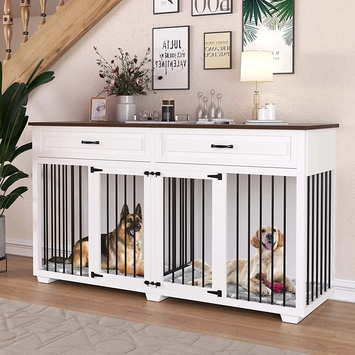 TLAEK Large Dog Crate Furniture. 72.4 Wooden Large Dog Kennel. White