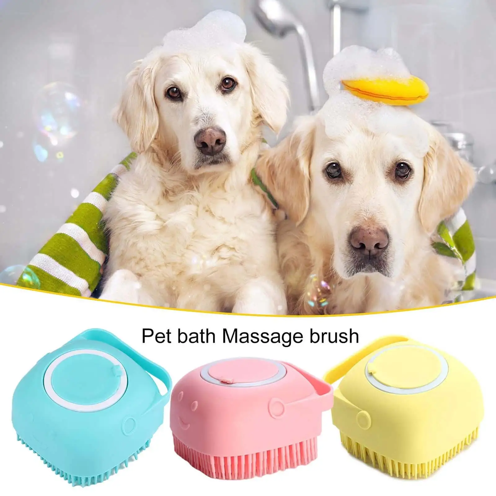 TOFOTL Pet Cleaning Brush. Dog Cat Bath Brush Comb Massage Silicone Comb. Pet Shampoo Bath Brush With Tank. Multifunctional Pet Grooming Cleaning Comb Pink-Square