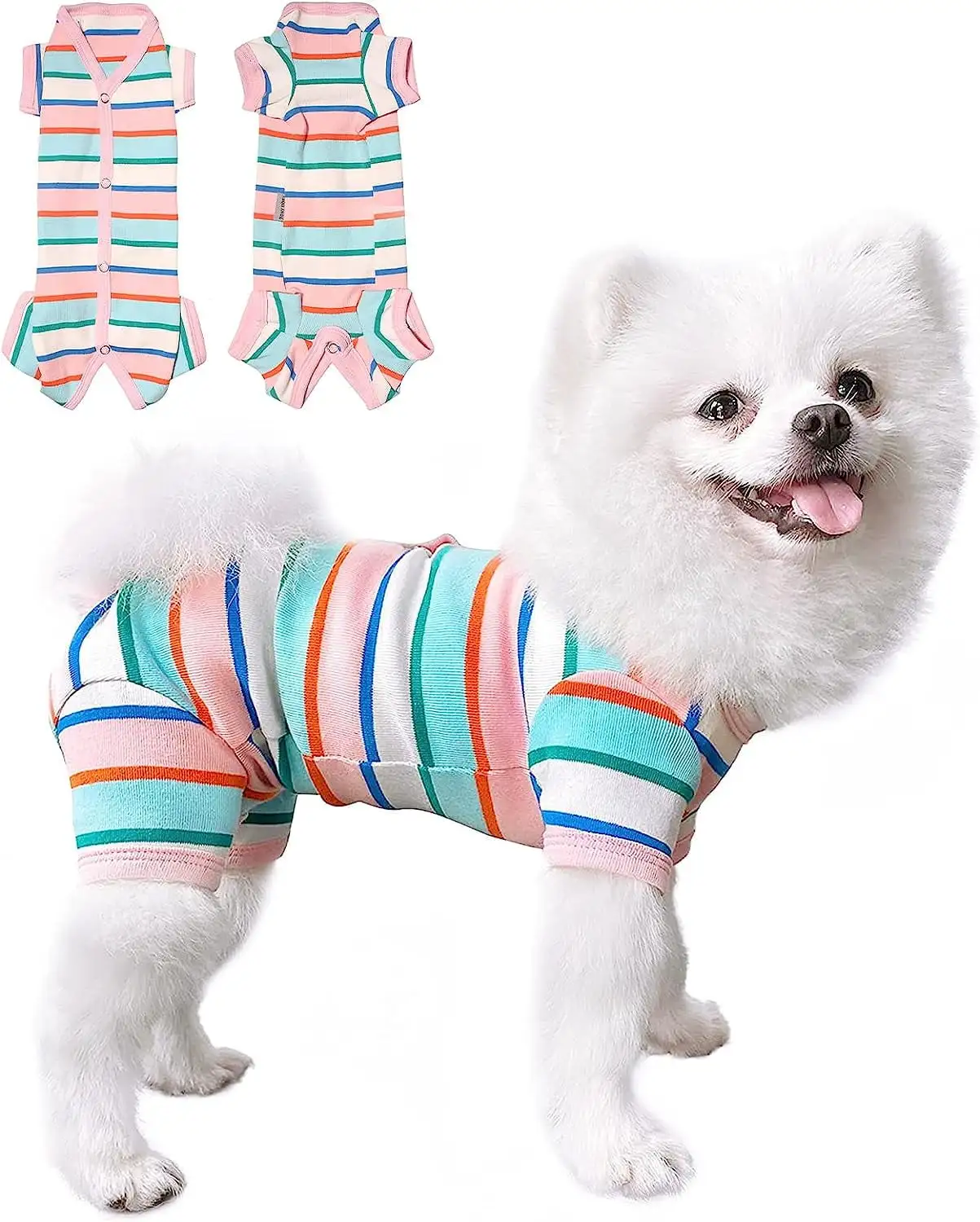 TONY HOBY Dog Pajamas. Colorful Pjs for Small Medium Dogs Cats Jumpsuit Onesie. Dog Surgical Recovery Suit Pink Female/Male. XS