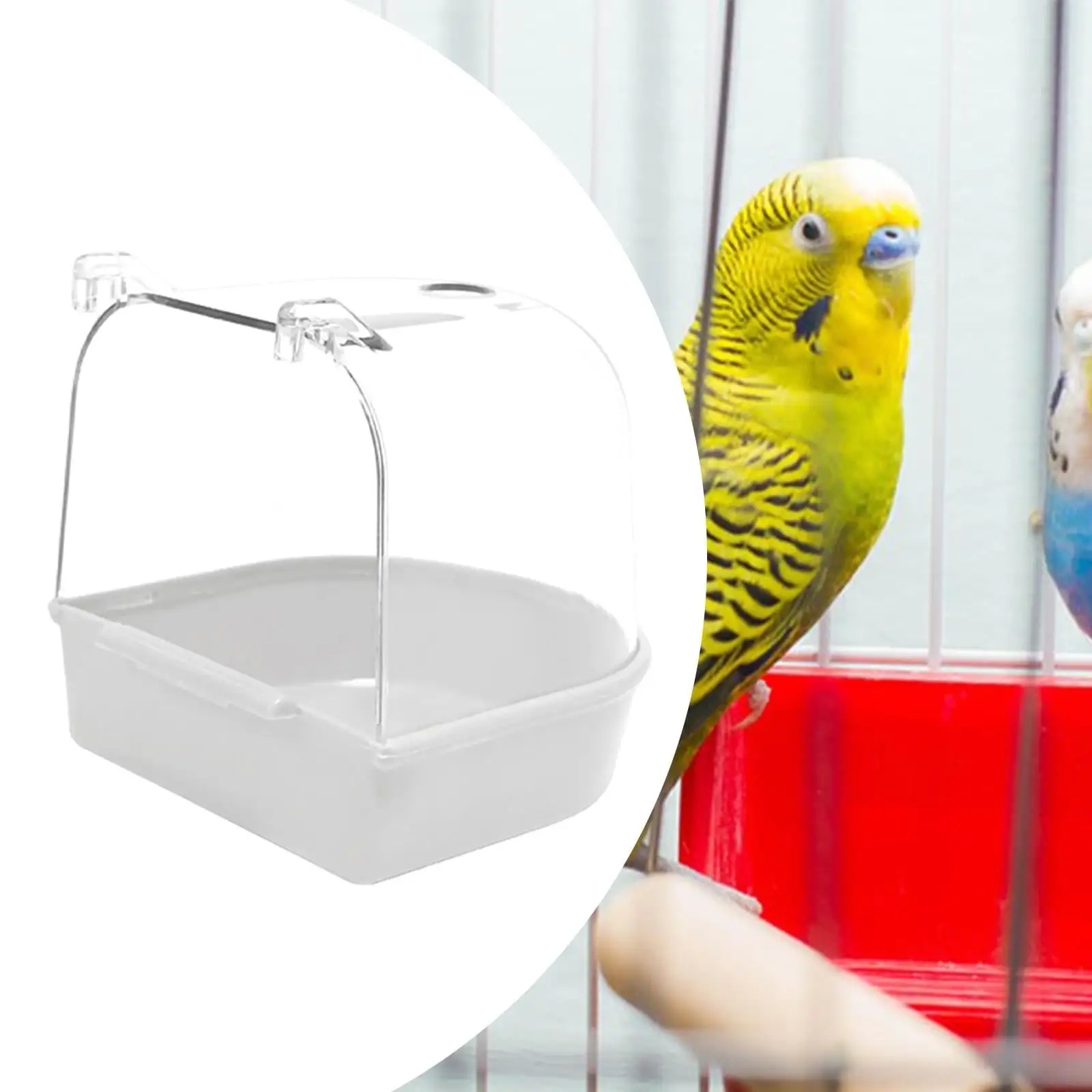 TOOYFUL Bird Bath Box Hanging Bath to Clean Pet Bird Bath Box Parrot Bath Shower Case with Hooks for Budgerigar Canary Budgie White