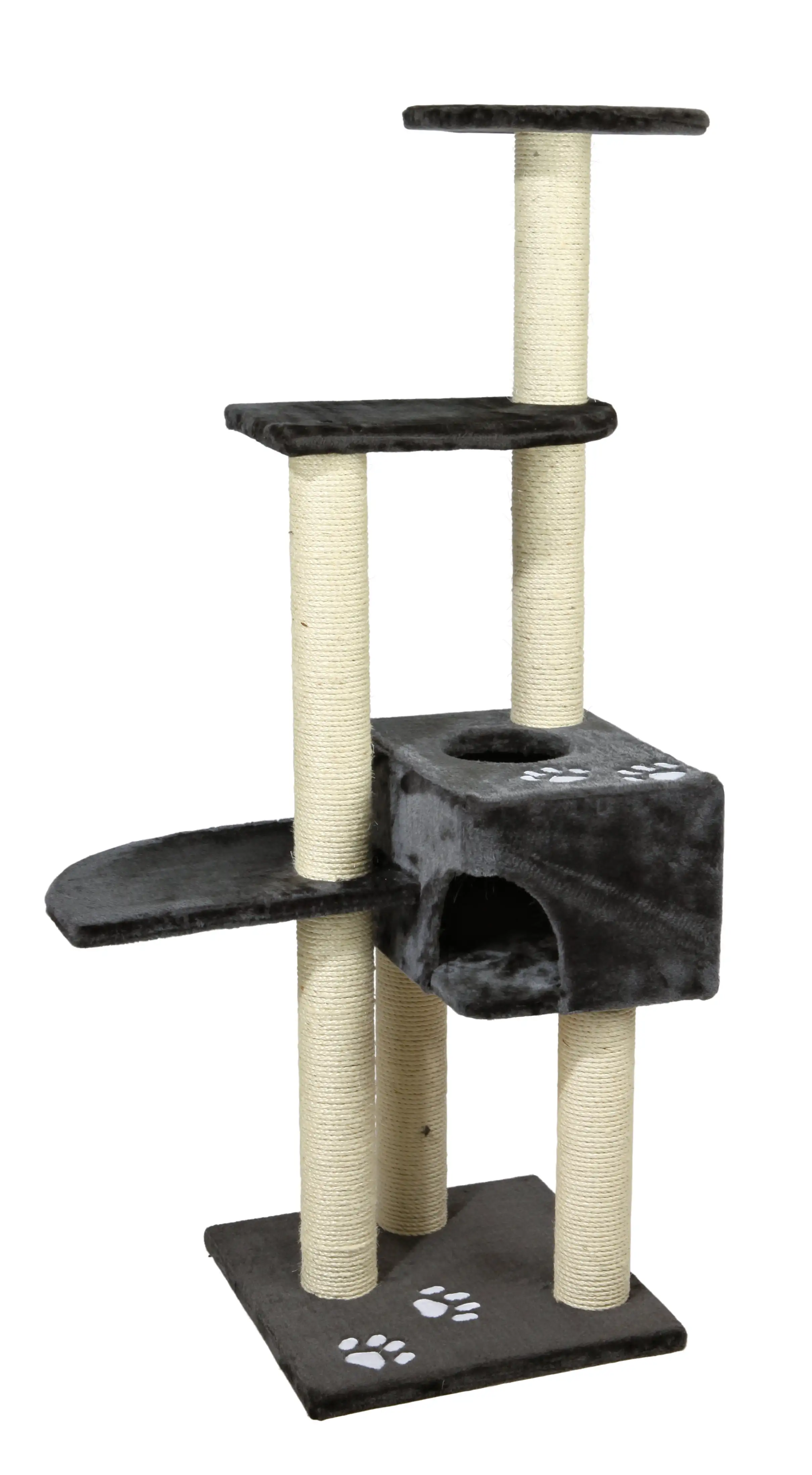 TRIXIE Alicante Plush & Sisal 3-Level 56 Cat Tree with Scratching Posts & Condo. Gray