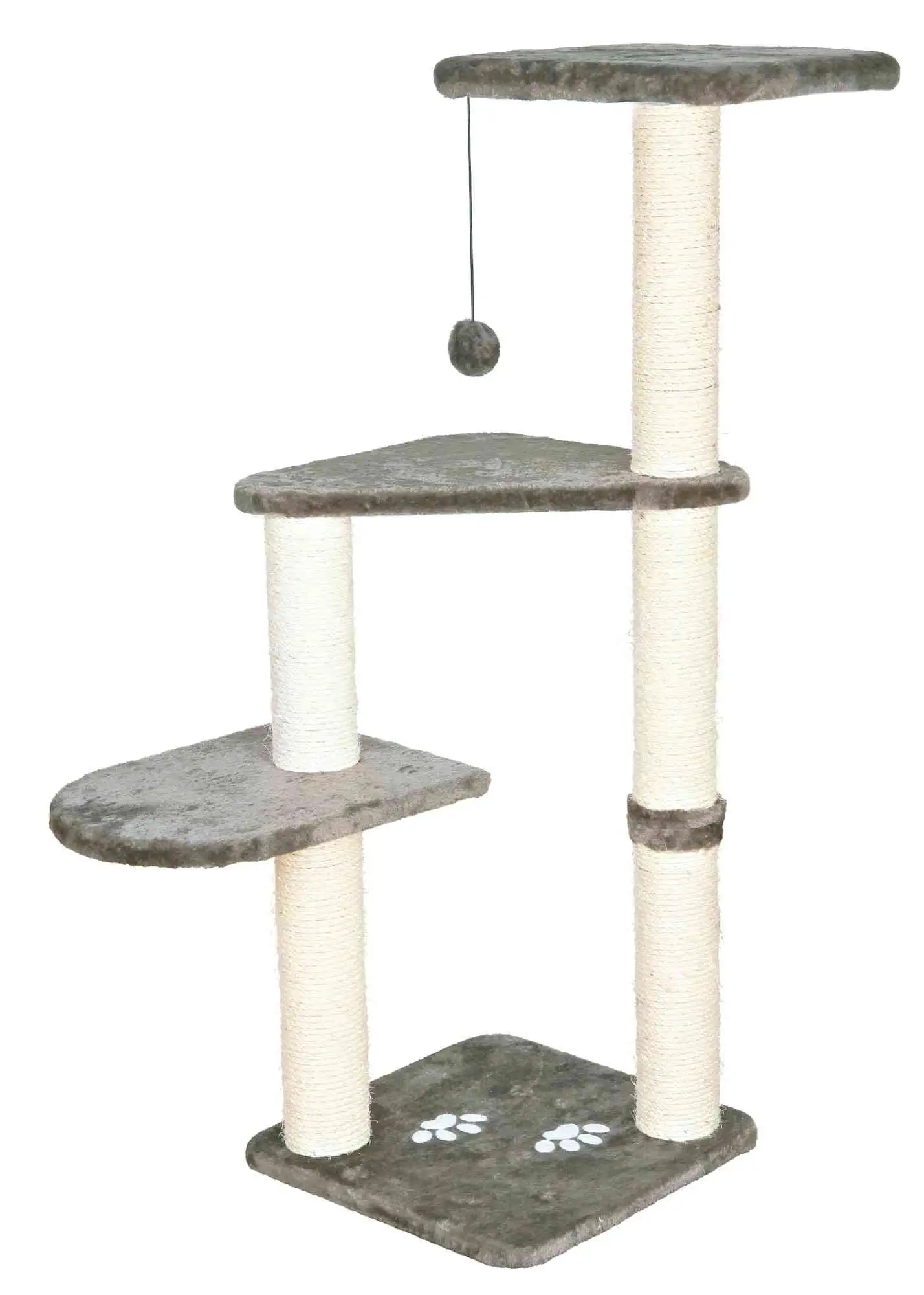 TRIXIE Altea Plush & Sisal 3-Level 46 Cat Tree with Scratching Posts & Cat Toy. Gray