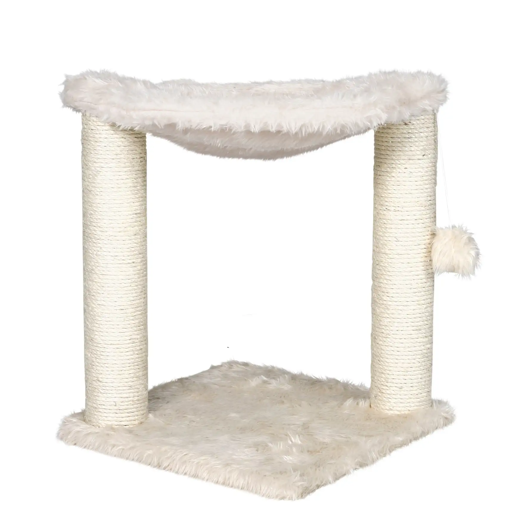 TRIXIE Baza Plush & Jute 20 Cat Scratching Posts with Hammock & Cat Toy. Cream