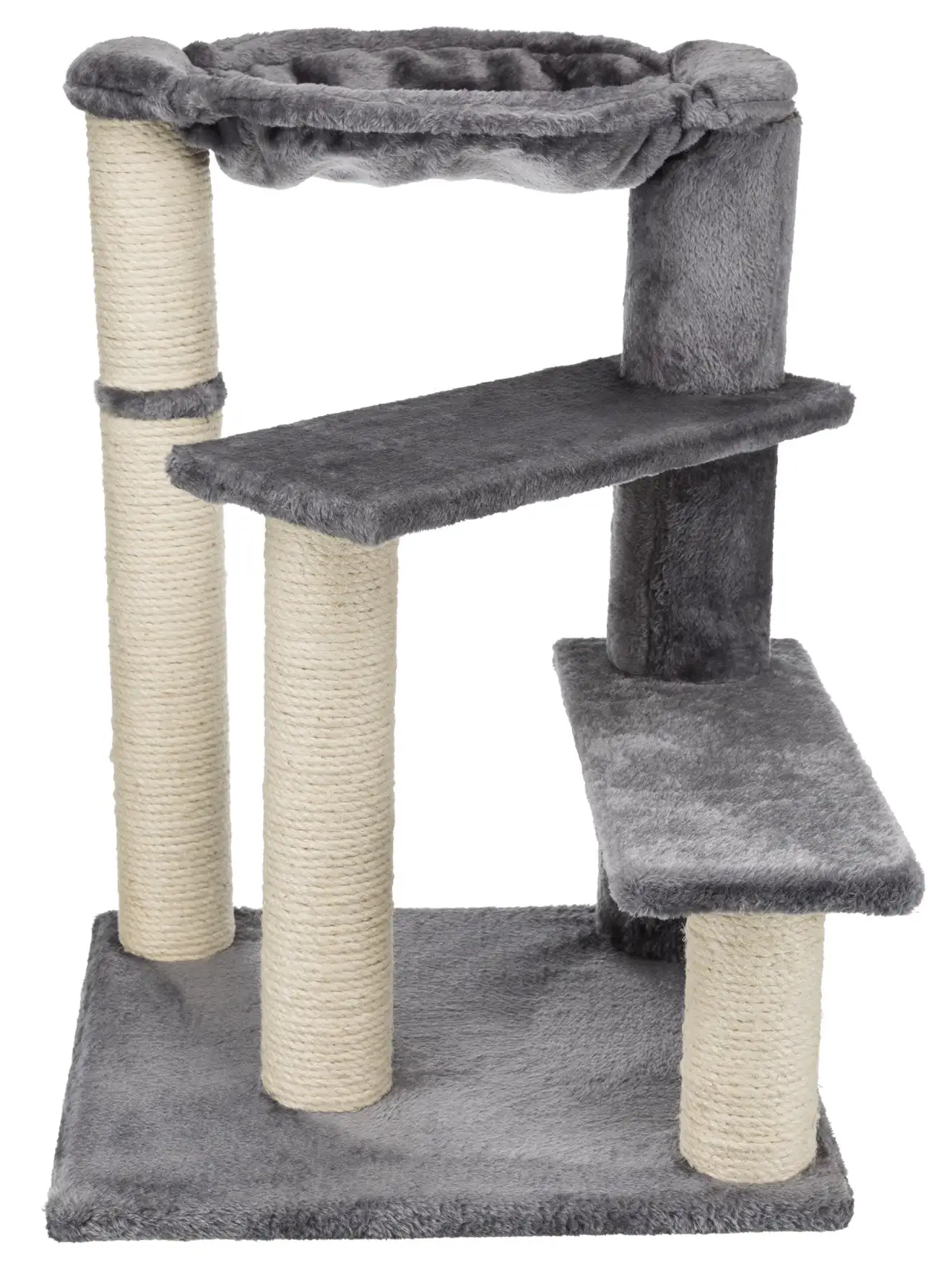 TRIXIE Baza Senior Plush & Sisal Scratching Post. Hammock. 2 Platforms. Climb Easy. Gray