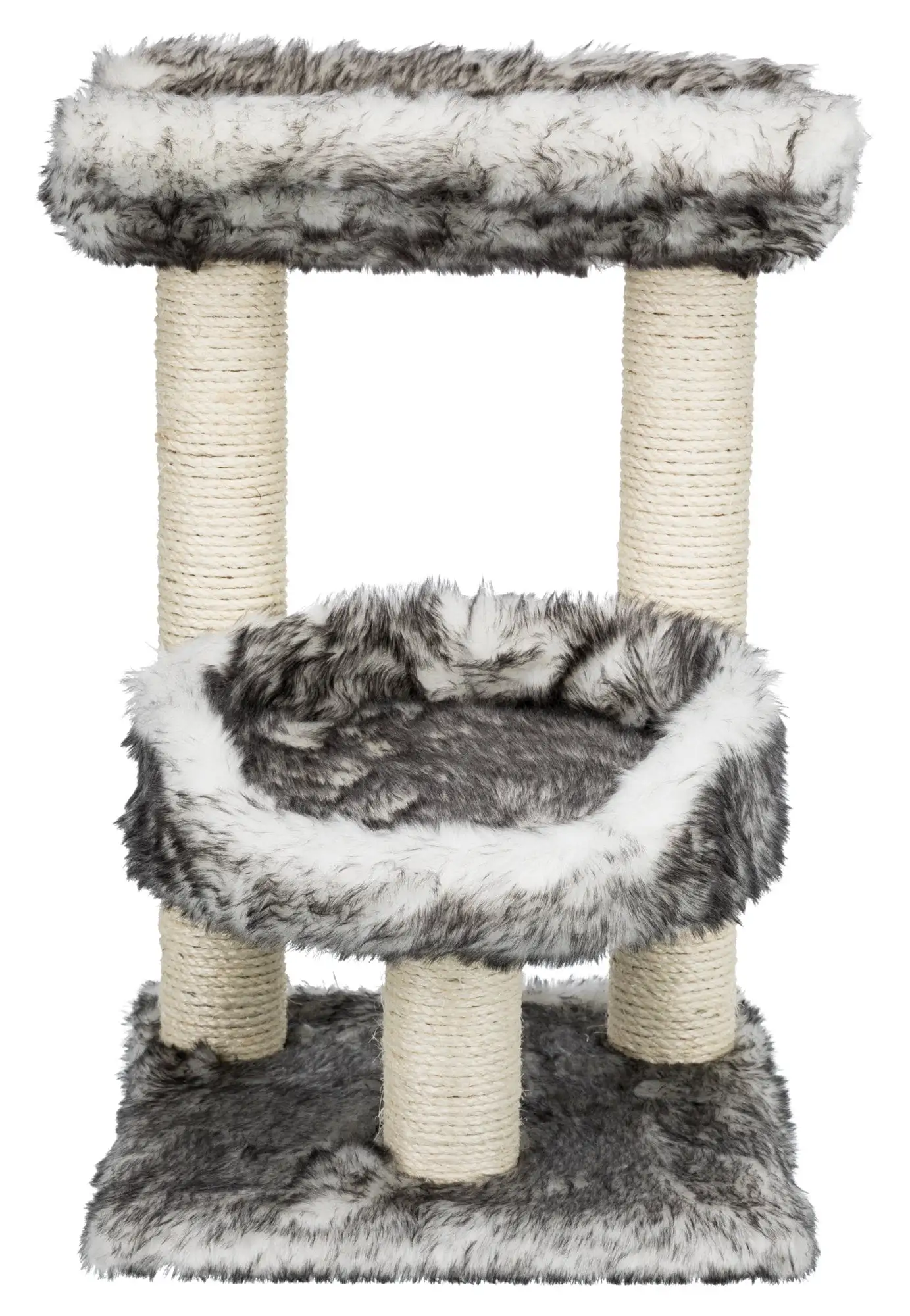 TRIXIE Isaba Plush & Sisal 2-Level 24.4 Cat Tree with Scratching Posts. Black-White