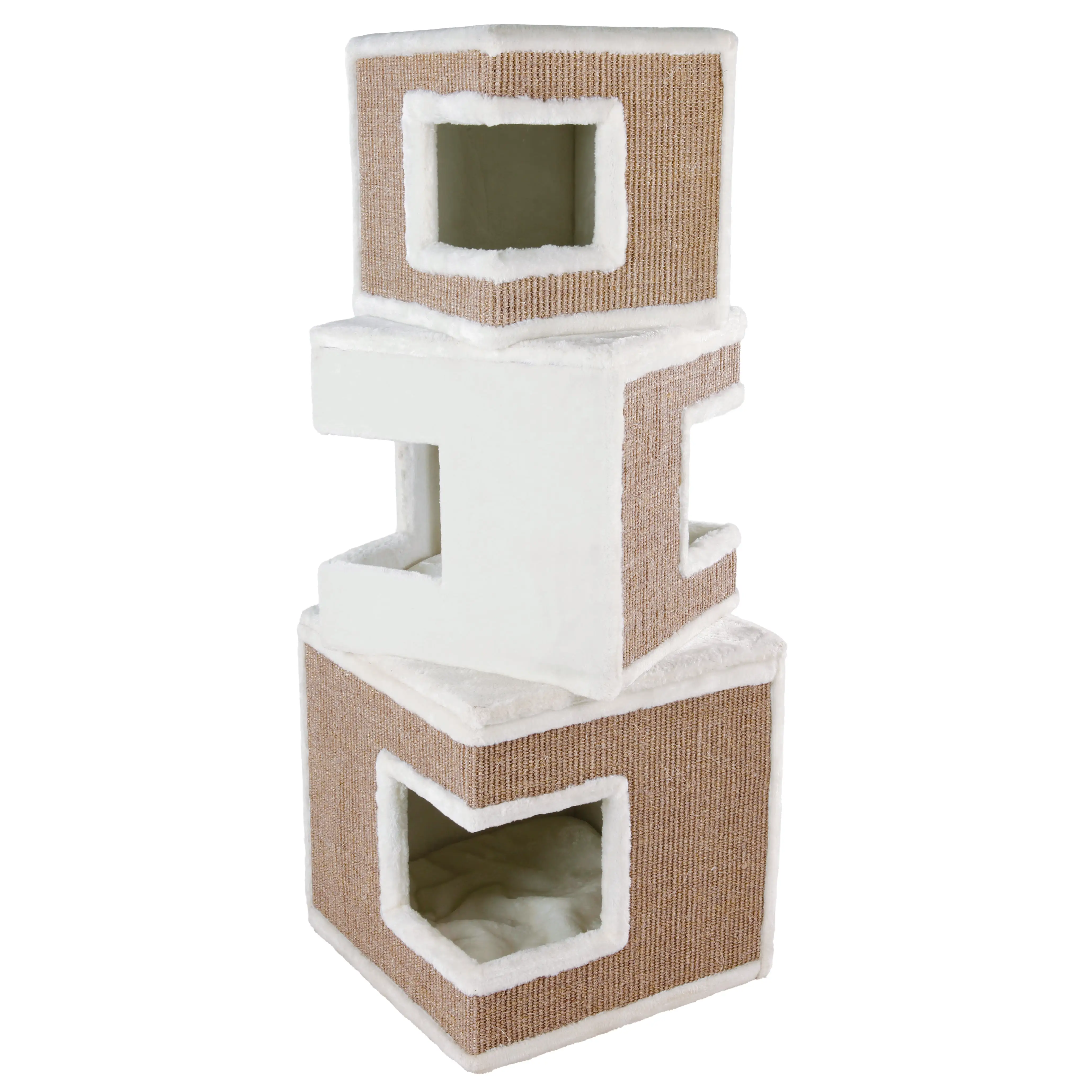 TRIXIE Lilo Plush & Sisal 3-Level 48.4 Cat Condo Tower with Removable Cushions. Brown