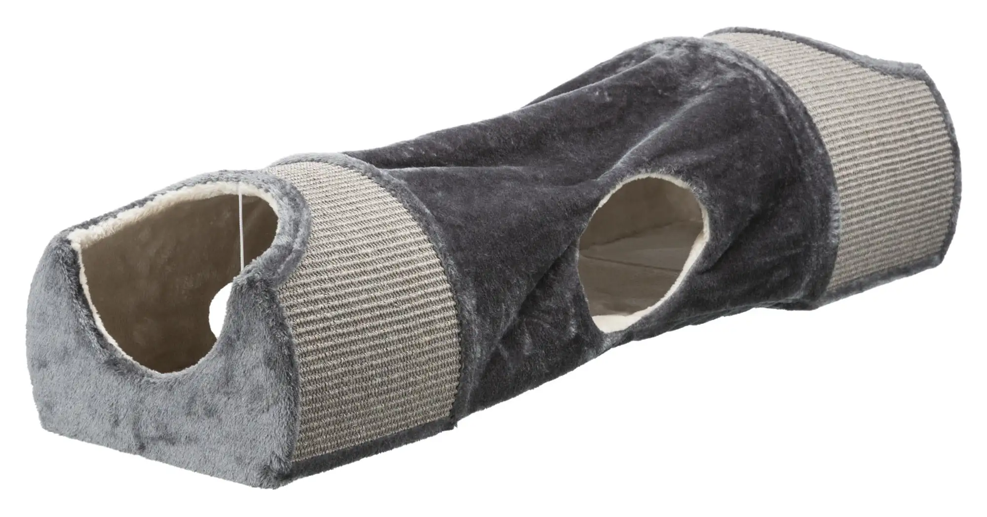 TRIXIE Sisal & Plush 1-Level 11.8 Cat Condos with Scratching Surface. Tunnel & Cat Toy. Gray