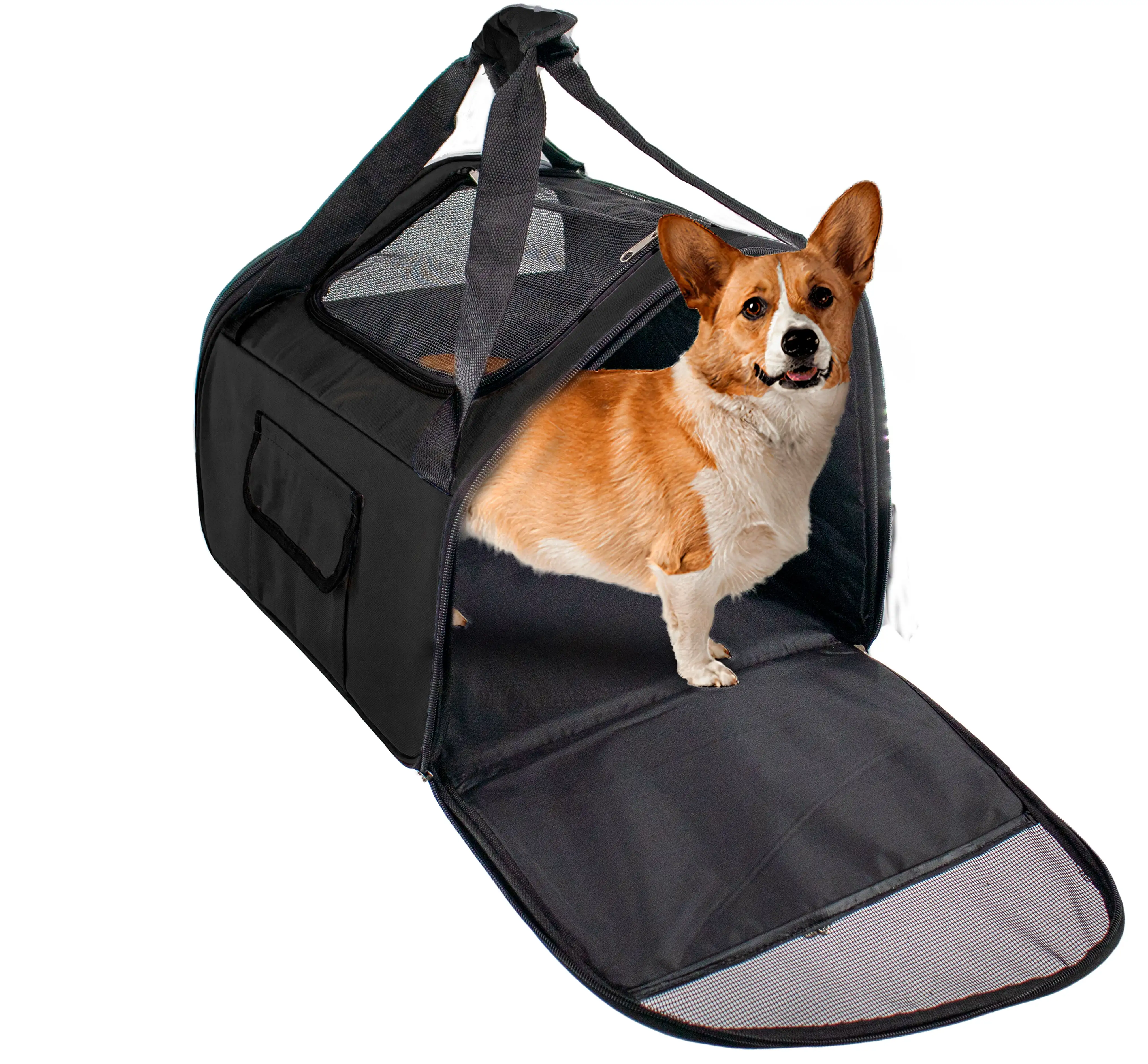 TSA Approved Airline Travel Pet Carrier for Cats. Dogs. Small Animals - Comfortable. Safe. and Durable with Side & Top Opening. Air Vents. Collapsible Design. and Multiple Pockets - Black