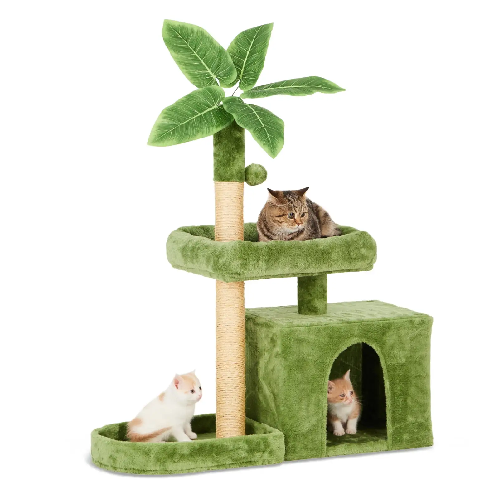 TSCOMON 31.5 Cat Tree Cat Tower for Indoor Cats with Green Leaves. Cat Condo Cozy Plush Cat House with Hang Ball and Leaf Shape Design. Cat Furniture Pet House with Cat Scratching Posts. Green