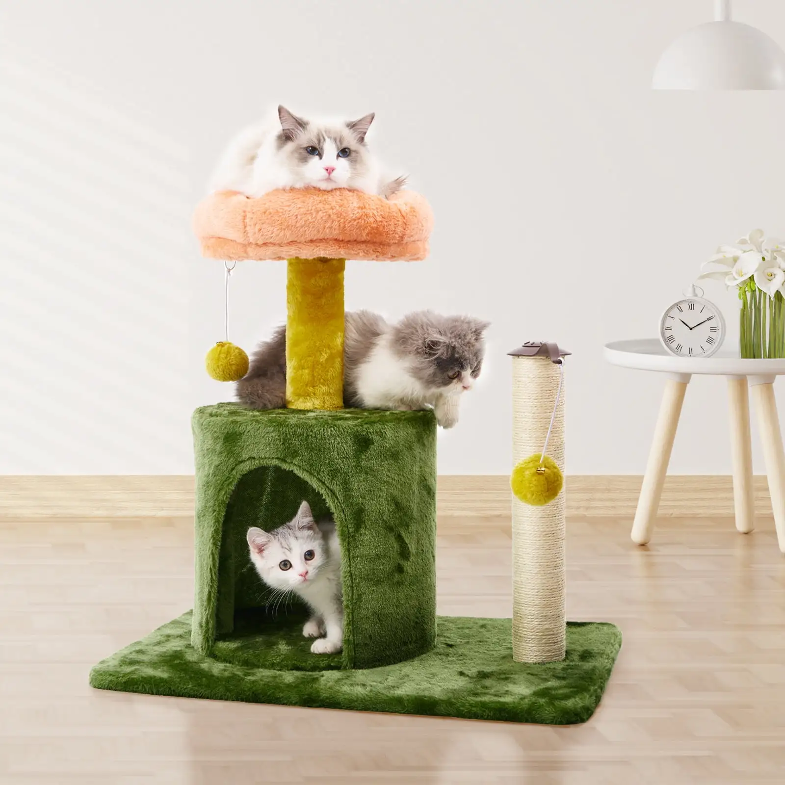 TSCOMON Cat Tree 23.6 Flower Cat Tower with Sisal Scratching Posts Condo Perch for Indoor Kitty Medium Cats. Green