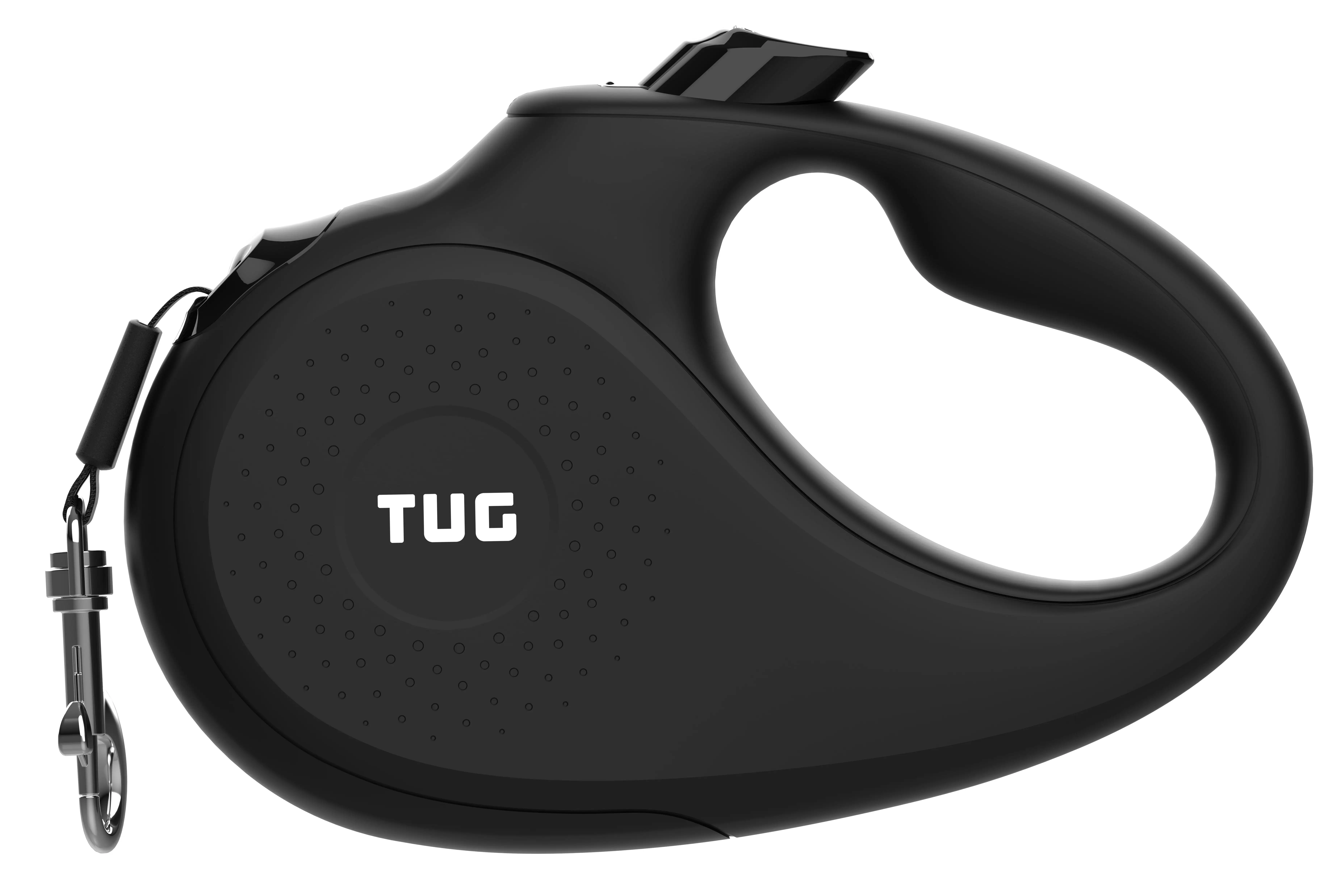 TUG 360° Tangle-Free Retractable Dog Leash for up to 33 lb Dogs; 16 ft Strong Nylon Tape/Ribbon (Small. Black)