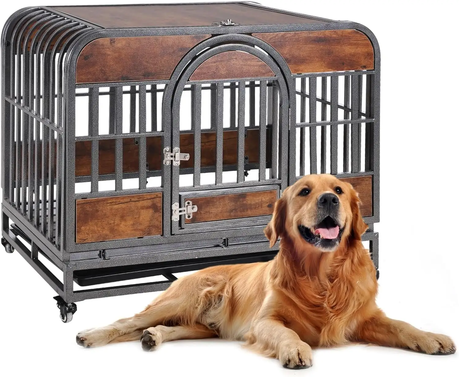 Tabaray Heavy Duty Dog Crate. Furniture Style Dog Crate with Removable Trays and Wheels for High Anxiety Dogs Dog Cage Metal Dog Fences for Pet ( Brown 32in) ( Brown. 46in)