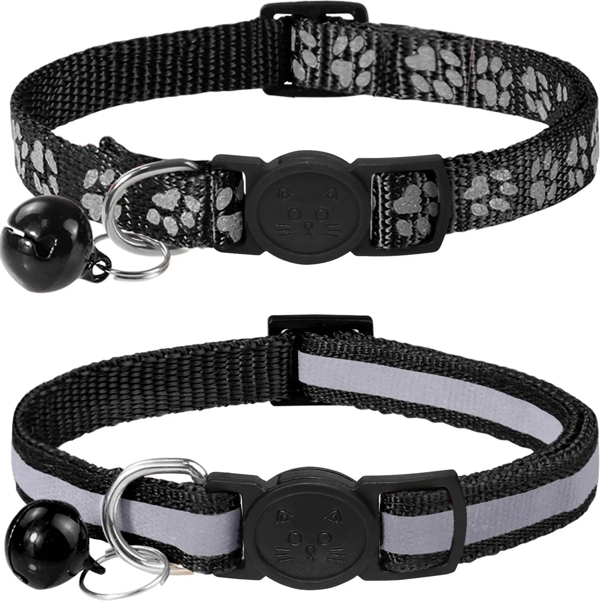 Taglory 2 Pack Cat Collar with Bell. Breakaway Reflective Collar. Adjustable 7.5-12.5. Black