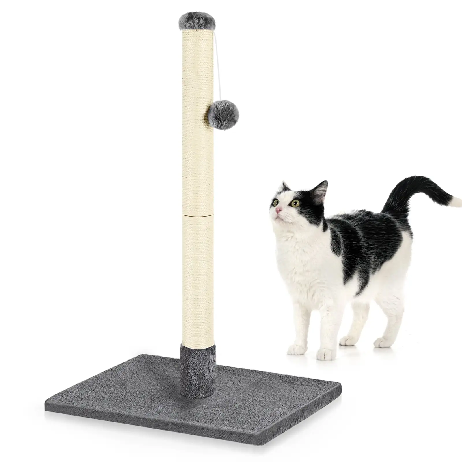 Tall Cat Scratch Post with Natural Sisal Rope and Hanging Ball