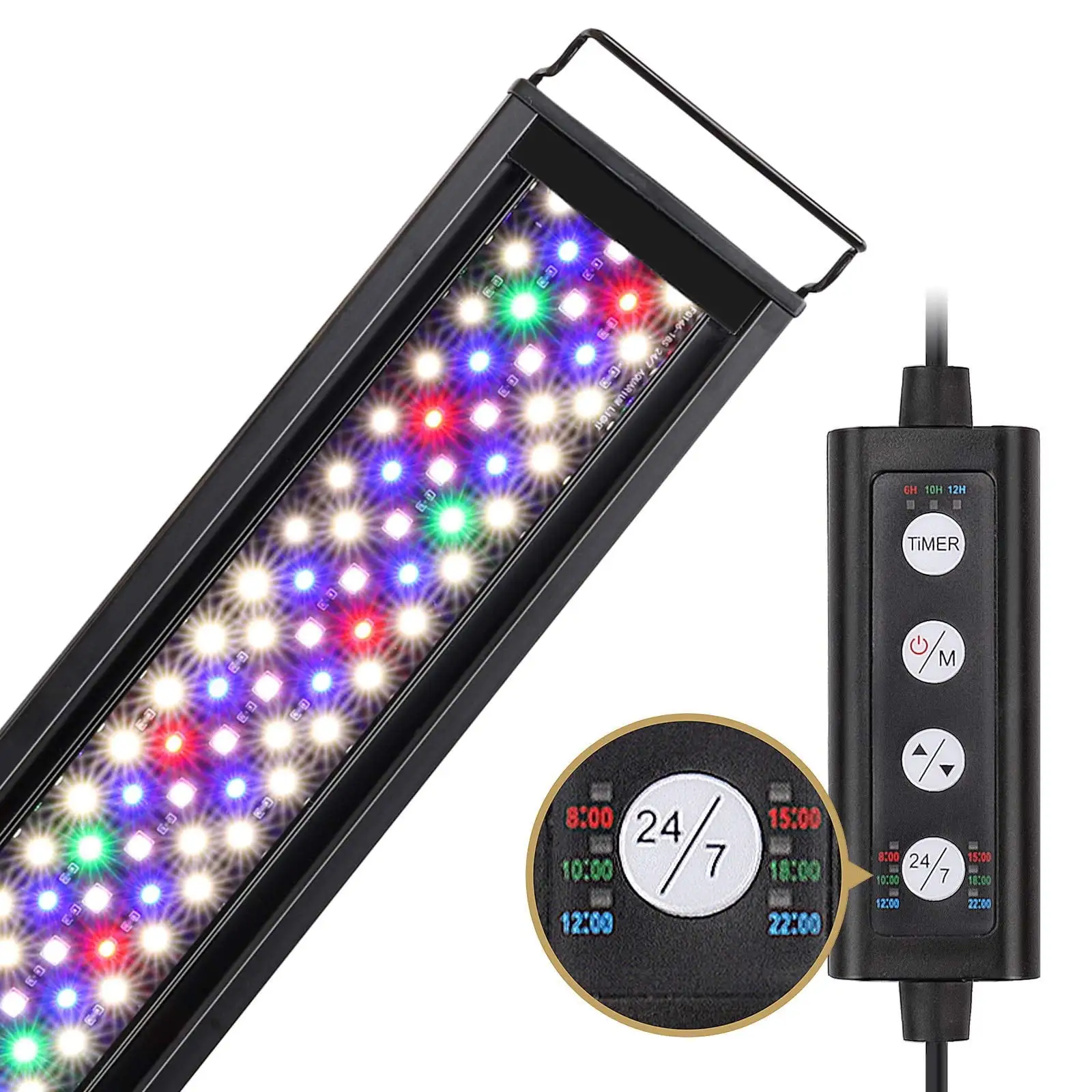 Tawatiler 14W LED Aquarium Light.24/7 Fish Tank Light.Adjustable Timer and Brightness Fish Tank Light with Extendable Bracket.Sunrise-Daylight-Moonlight Mode and DIY Mode.7 Colors for Planted Tank