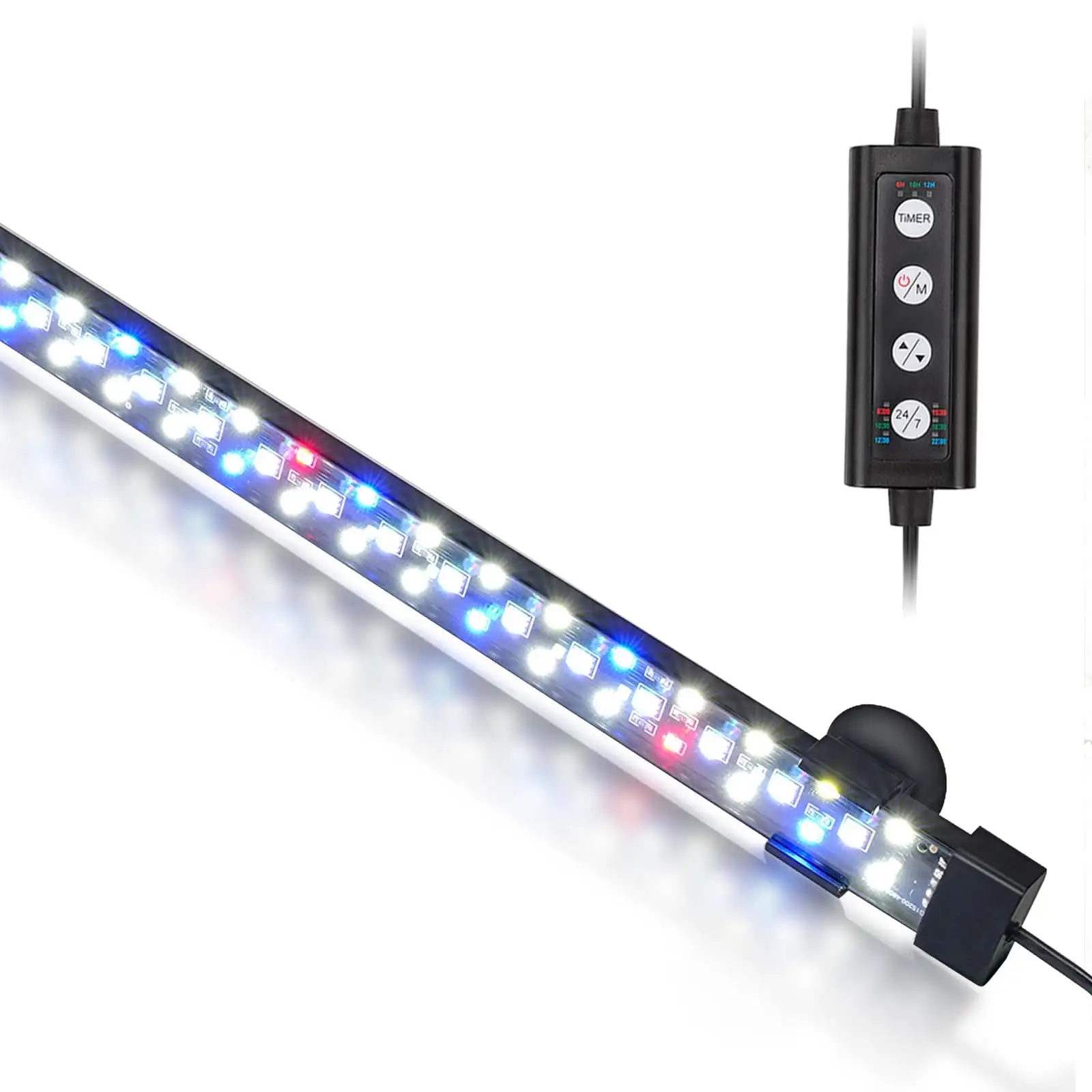 Tawatiler 24/7 Mode Submersible Aquarium LED Light.6W Full Spectrum Hidden Fish Tank Light with 3 Rows Beads 7 Colors Auto On Off Sunrise-Daylight-Moonlight. Adjustable Timer Brightness