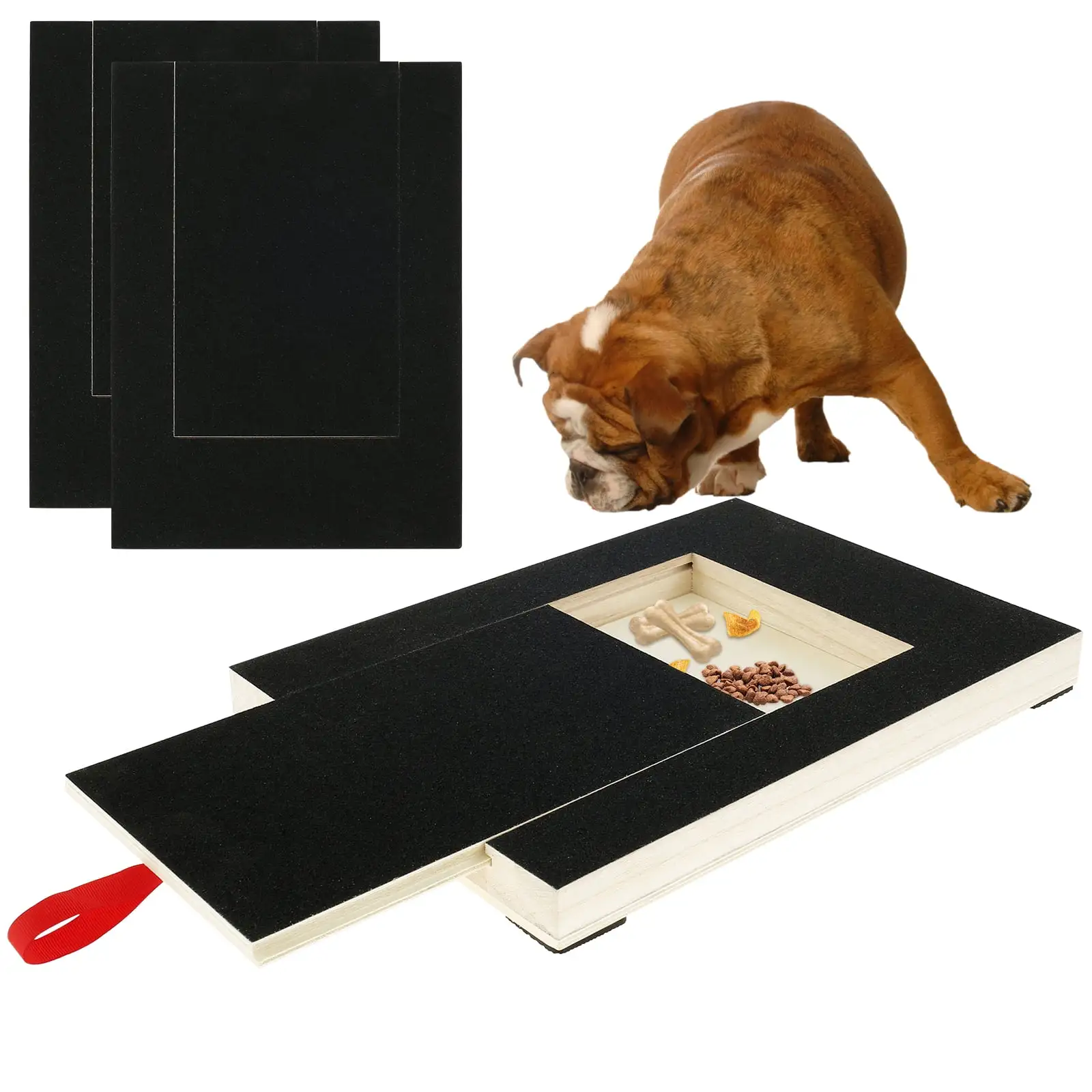 Tcwhniev Dog Scratch Pad for Nails.Dog Nail Square Scratching Board Sandpaper with Built-in Snack Box. Scratch Board File for Puppy. Black