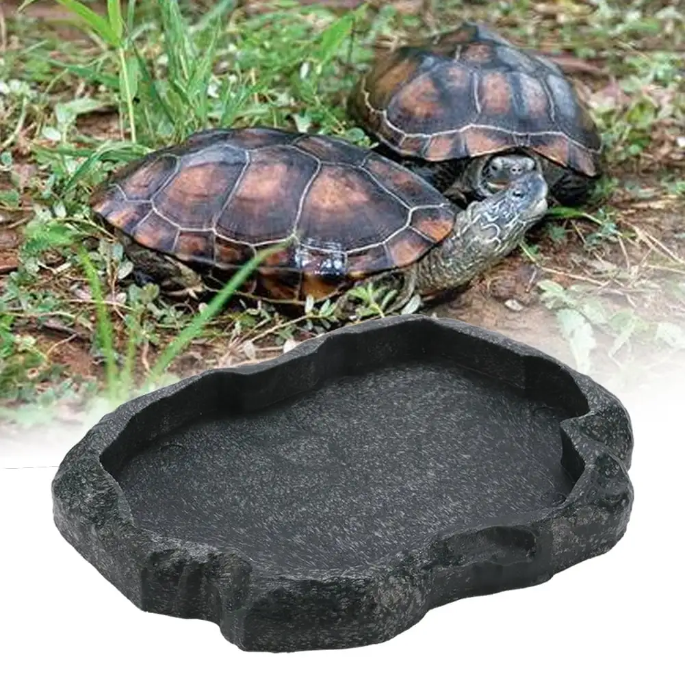 Tebru Resin Durable Reptile Rock Food and Water Dish Feeder Bowl for Tortoise Lizard. Resin Reptile Bowl. Lizard Bowl