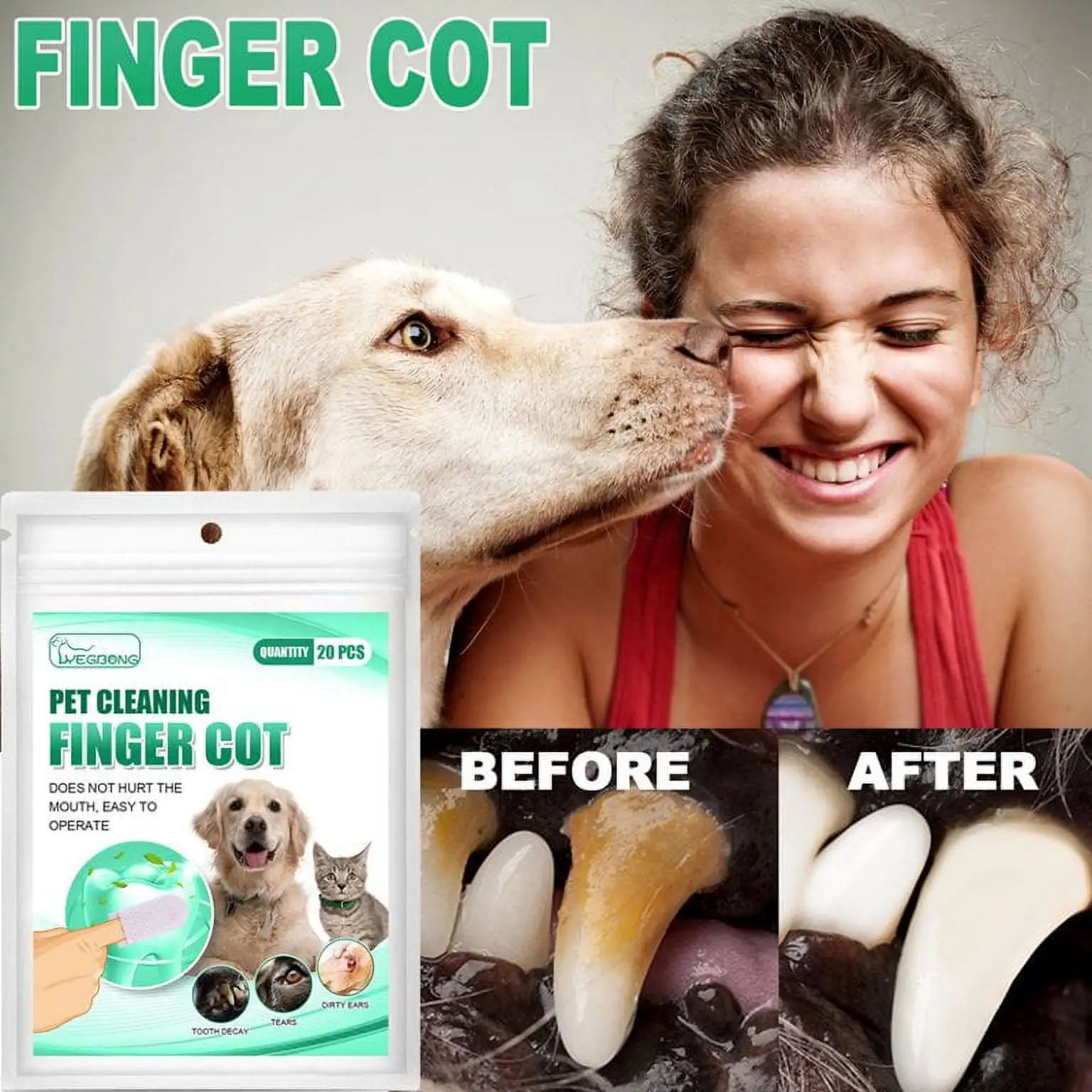 Teeth Cleaning Finger Wipes Cleansing Teeth Ear Eyes Wipes Pads Tear Stain Remover Pads For Dog Cat