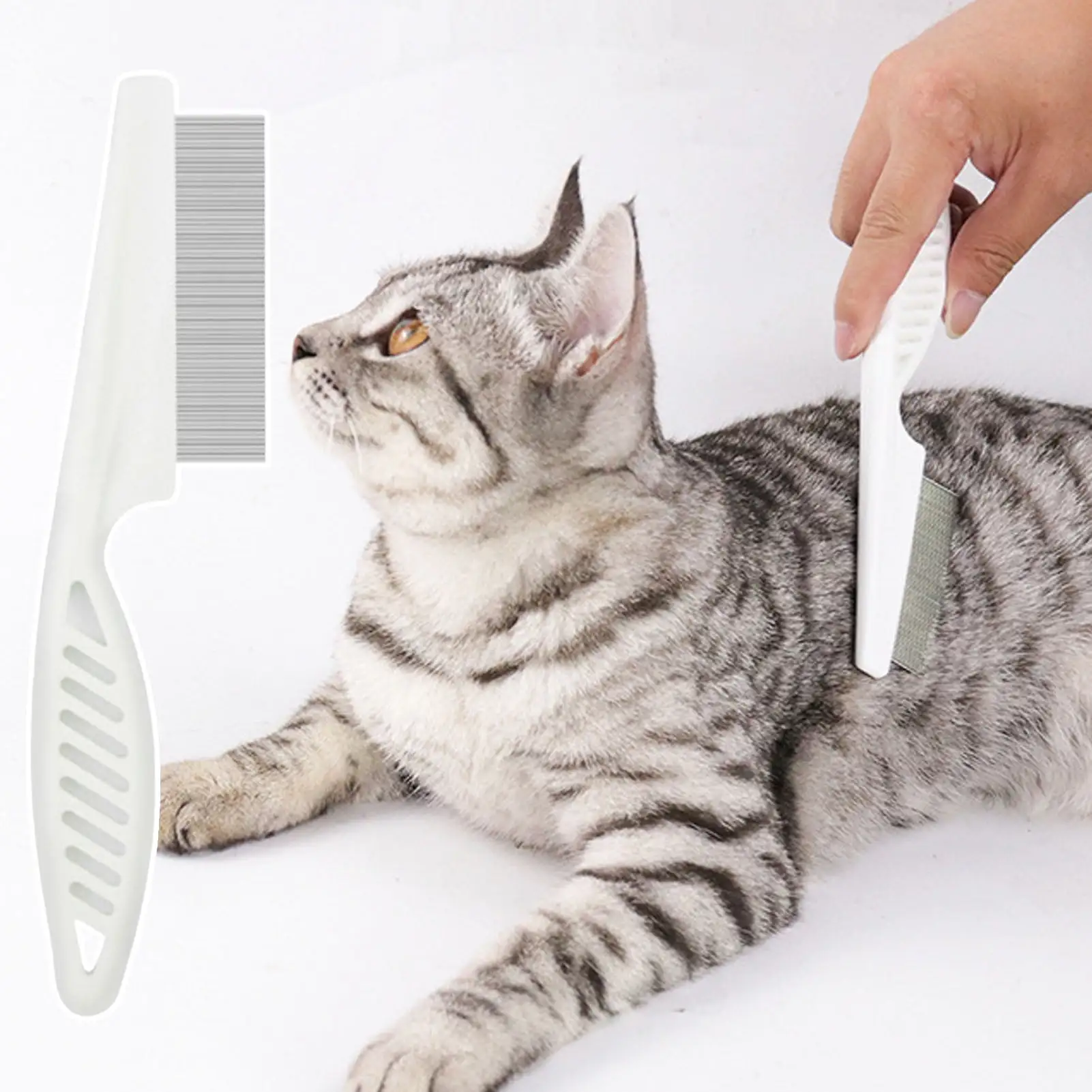 Temacd Dog Flea Comb Long Handle Remove Flea Anti-knotting Shedding Tool Cat Hair Grooming Cleaning Comb Pet Supplies