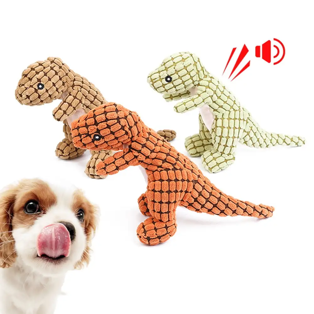 Temacd Lovely Dinosaur Plush Squeaky Doll Dog Puppy Sound Bite Chew Toy Pet Supply