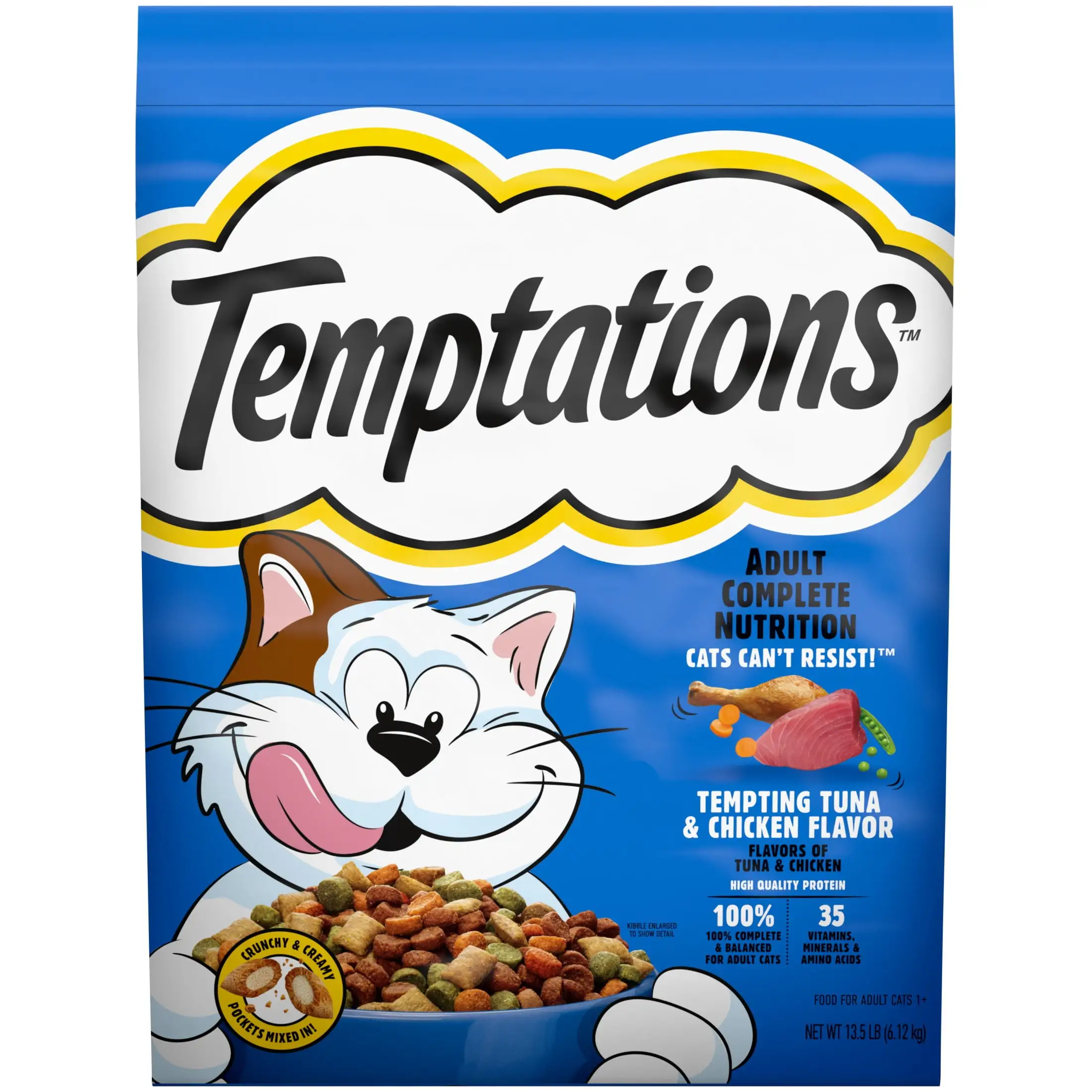 Temptations Adult Dry Cat Food Tempting Tuna & Chicken Flavor. 13.5 Lb. Bag