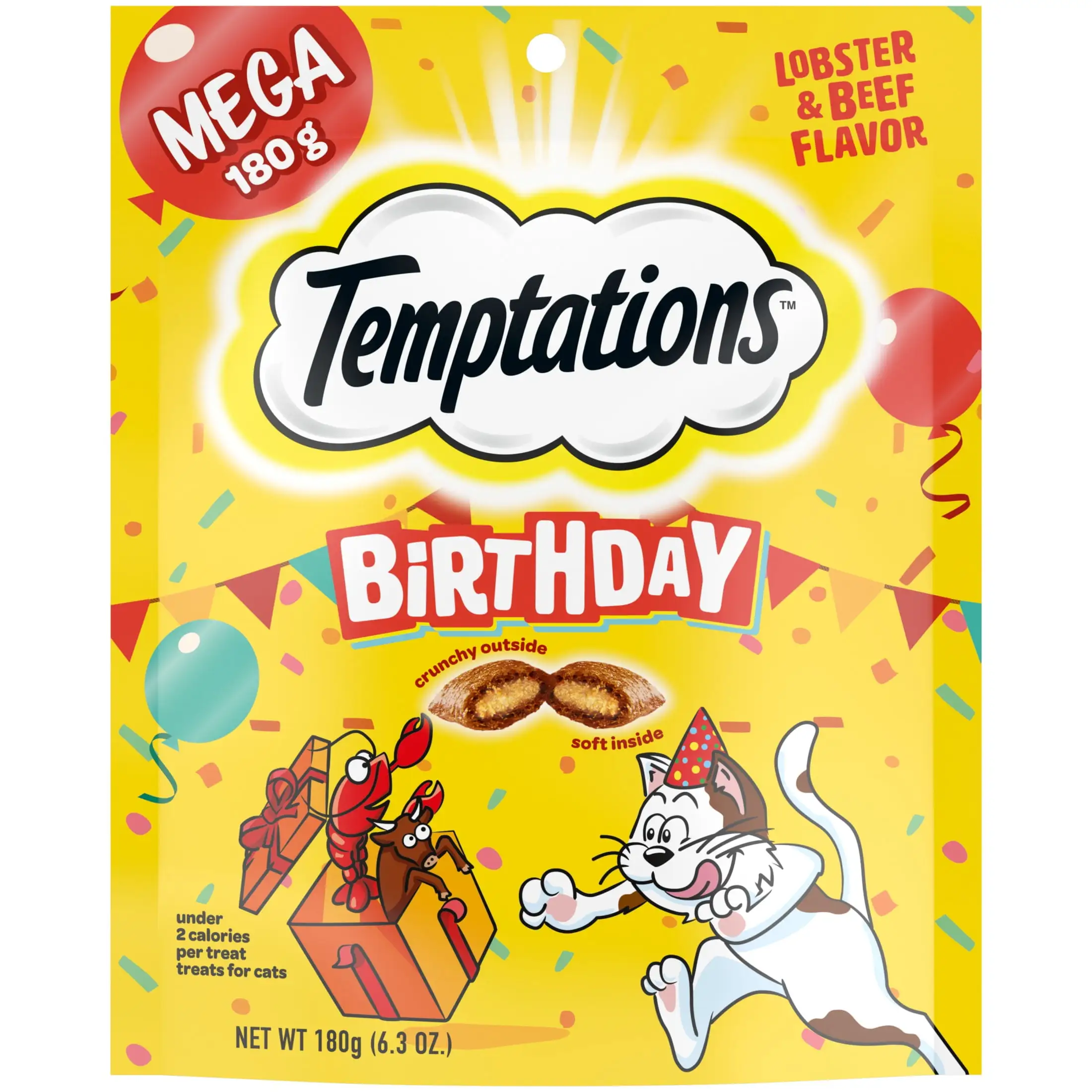 Temptations Birthday Lobster And Beef Flavor Crunchy Soft Treats For Cats. 6.3 Oz Pouch