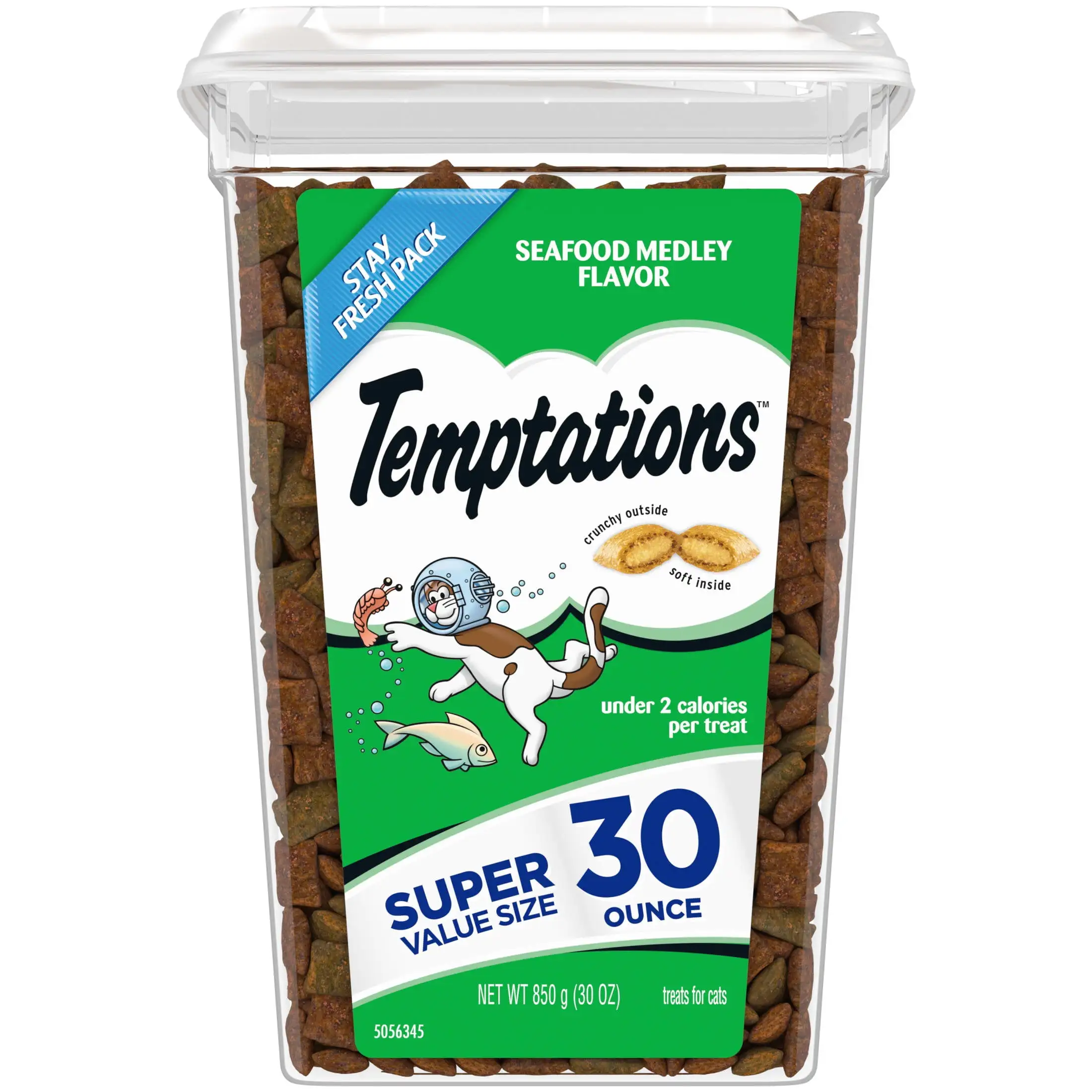 Temptations Classic Seafood Medley Flavor Crunchy And Soft Treats For Cats. 30 Oz Tub